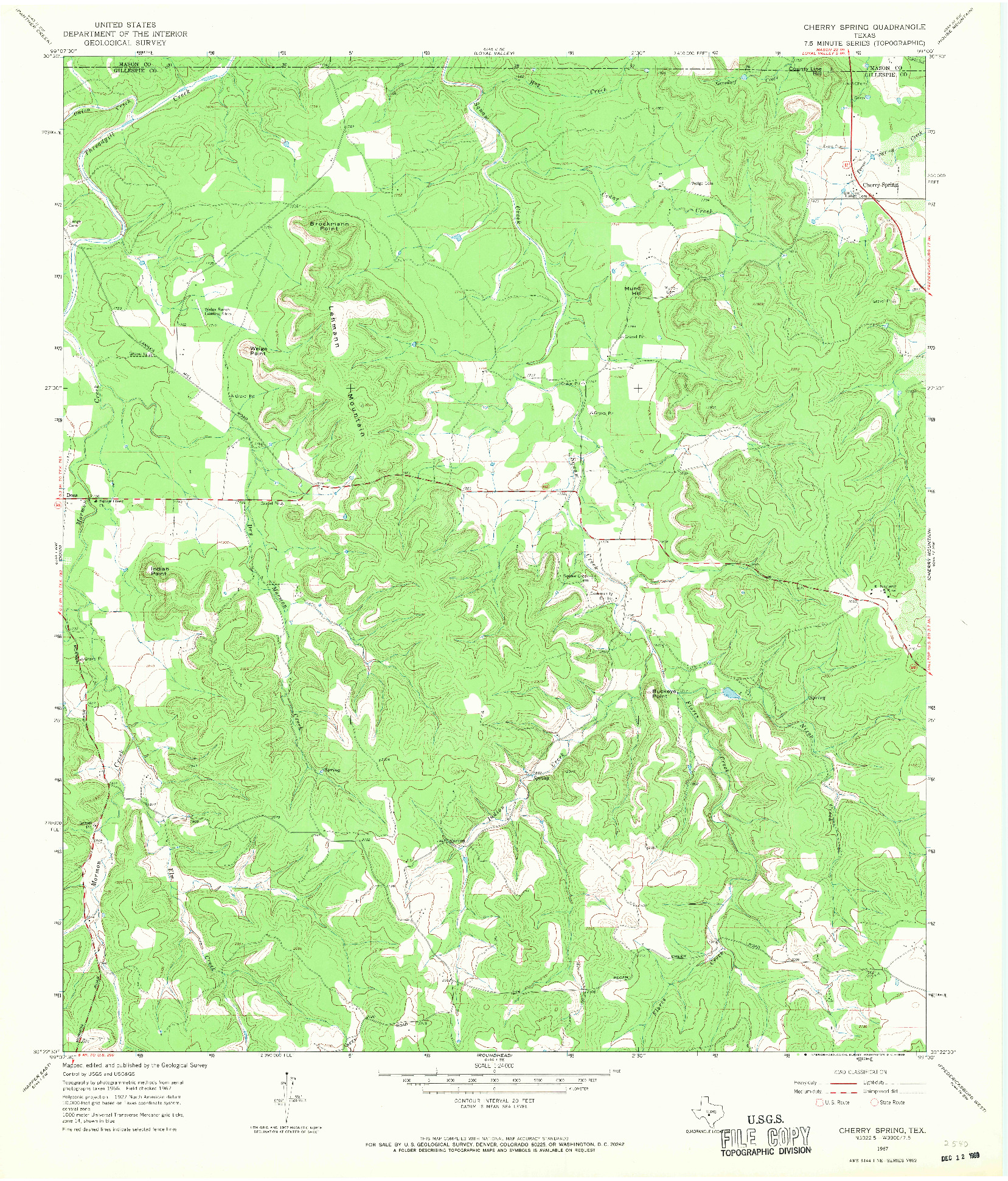 USGS 1:24000-SCALE QUADRANGLE FOR CHERRY SPRING, TX 1967