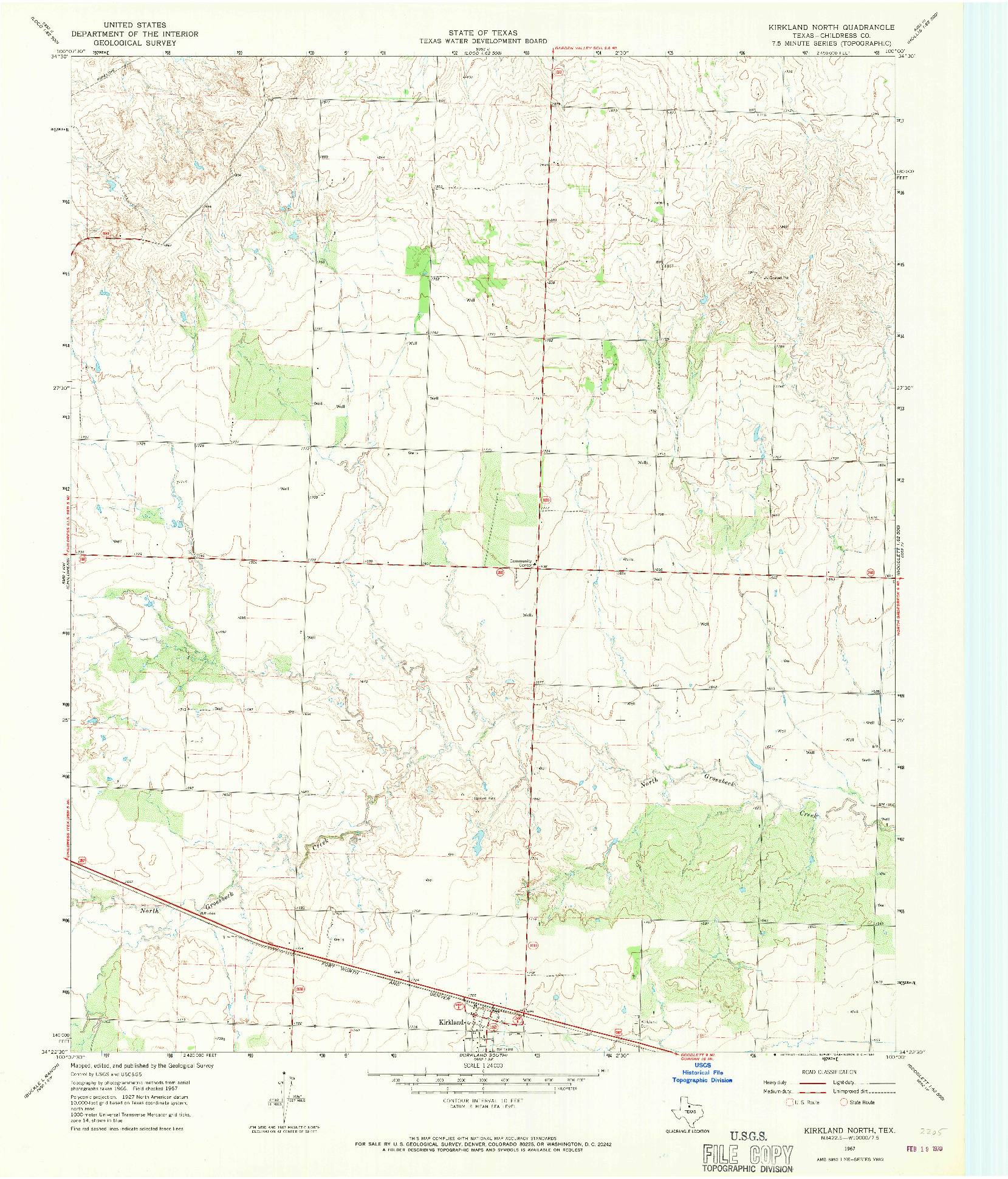 USGS 1:24000-SCALE QUADRANGLE FOR KIRKLAND NORTH, TX 1967