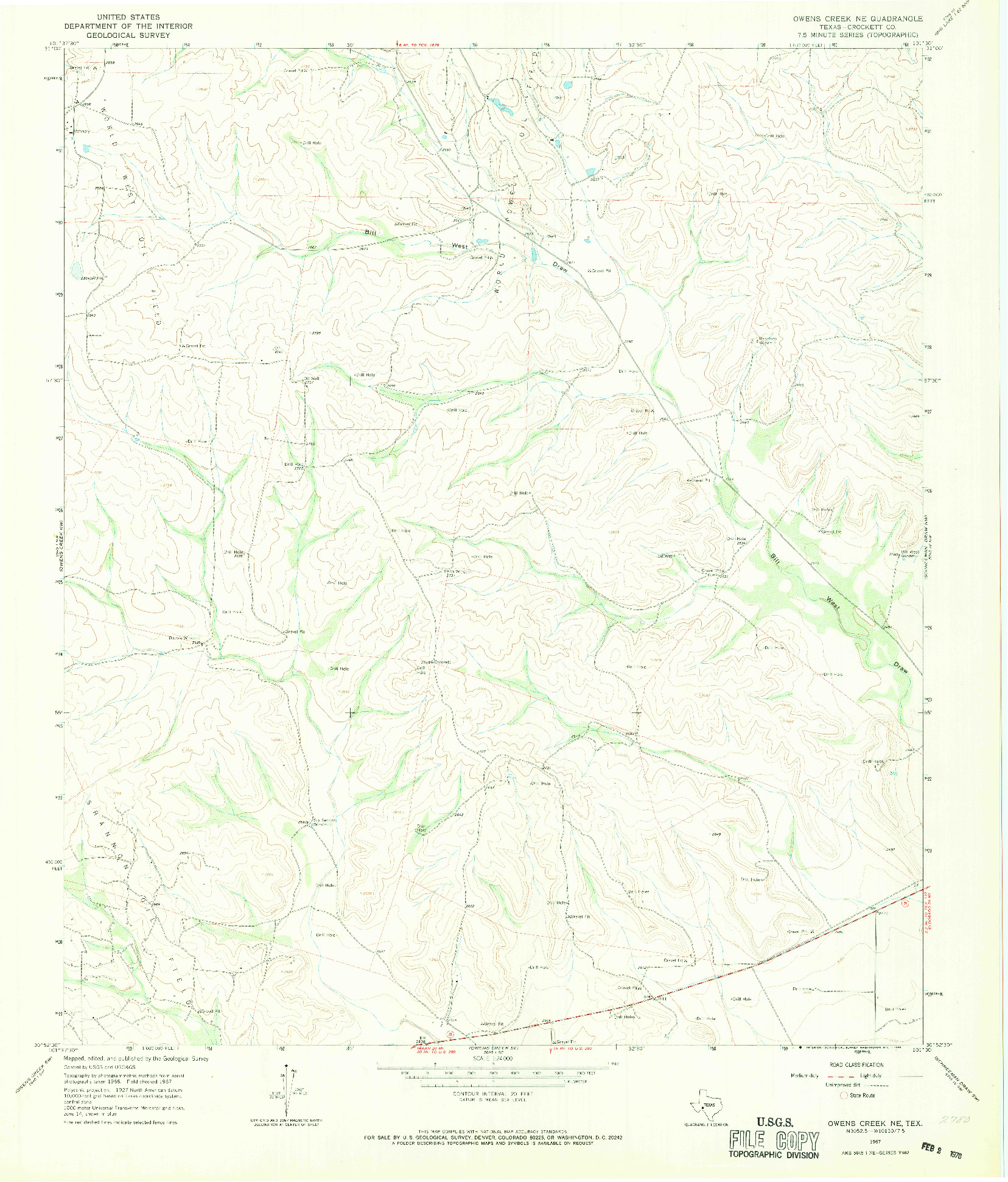 USGS 1:24000-SCALE QUADRANGLE FOR OWENS CREEK NE, TX 1967