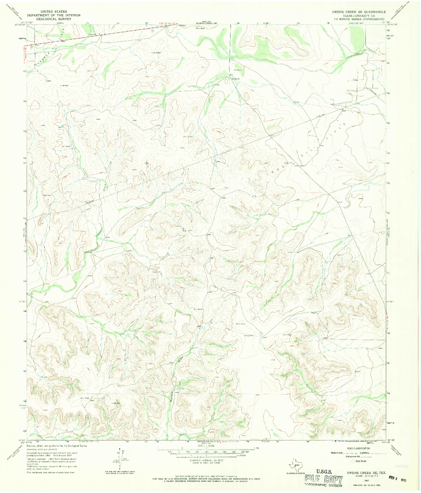 USGS 1:24000-SCALE QUADRANGLE FOR OWENS CREEK SE, TX 1967