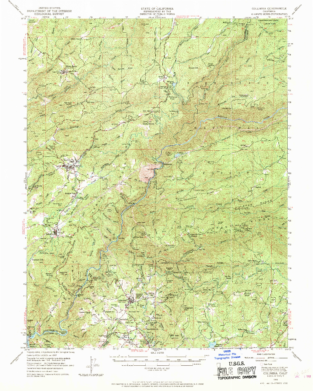USGS 1:62500-SCALE QUADRANGLE FOR COLUMBIA, CA 1948
