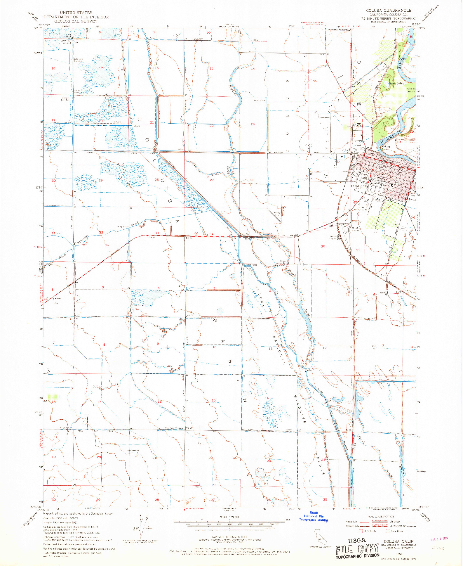 USGS 1:24000-SCALE QUADRANGLE FOR COLUSA, CA 1952