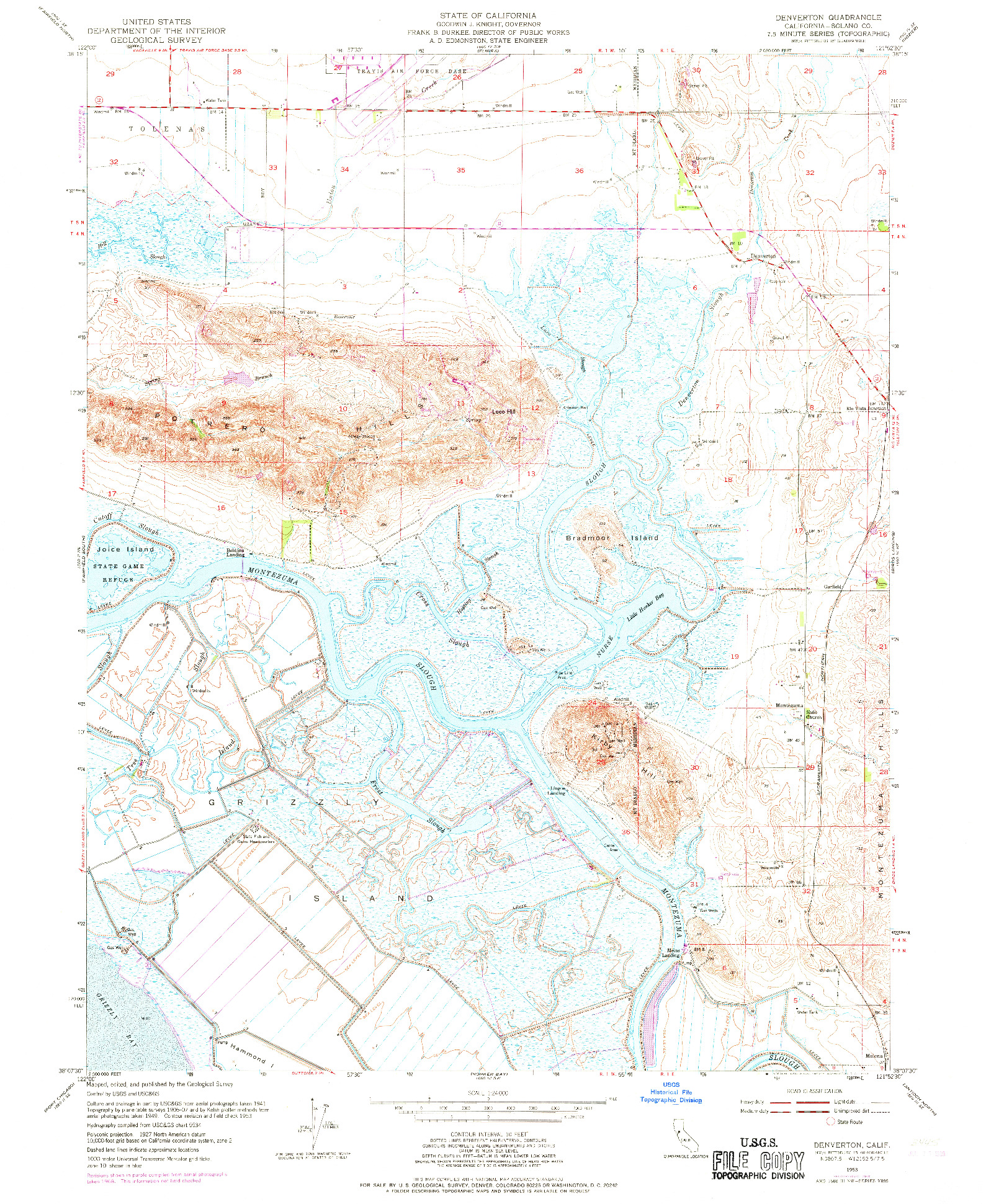 USGS 1:24000-SCALE QUADRANGLE FOR DENVERTON, CA 1953