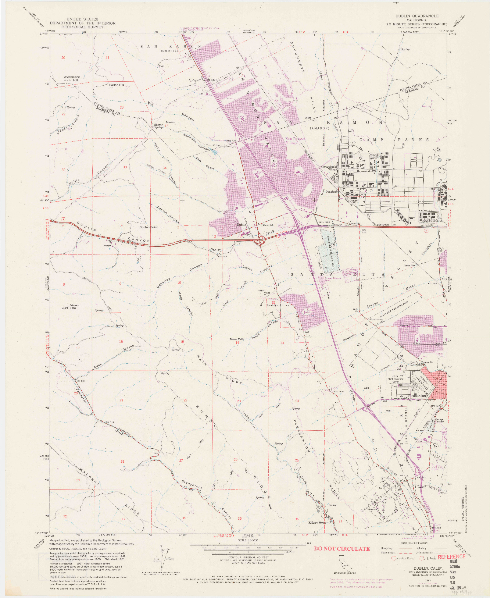 USGS 1:24000-SCALE QUADRANGLE FOR DUBLIN, CA 1961