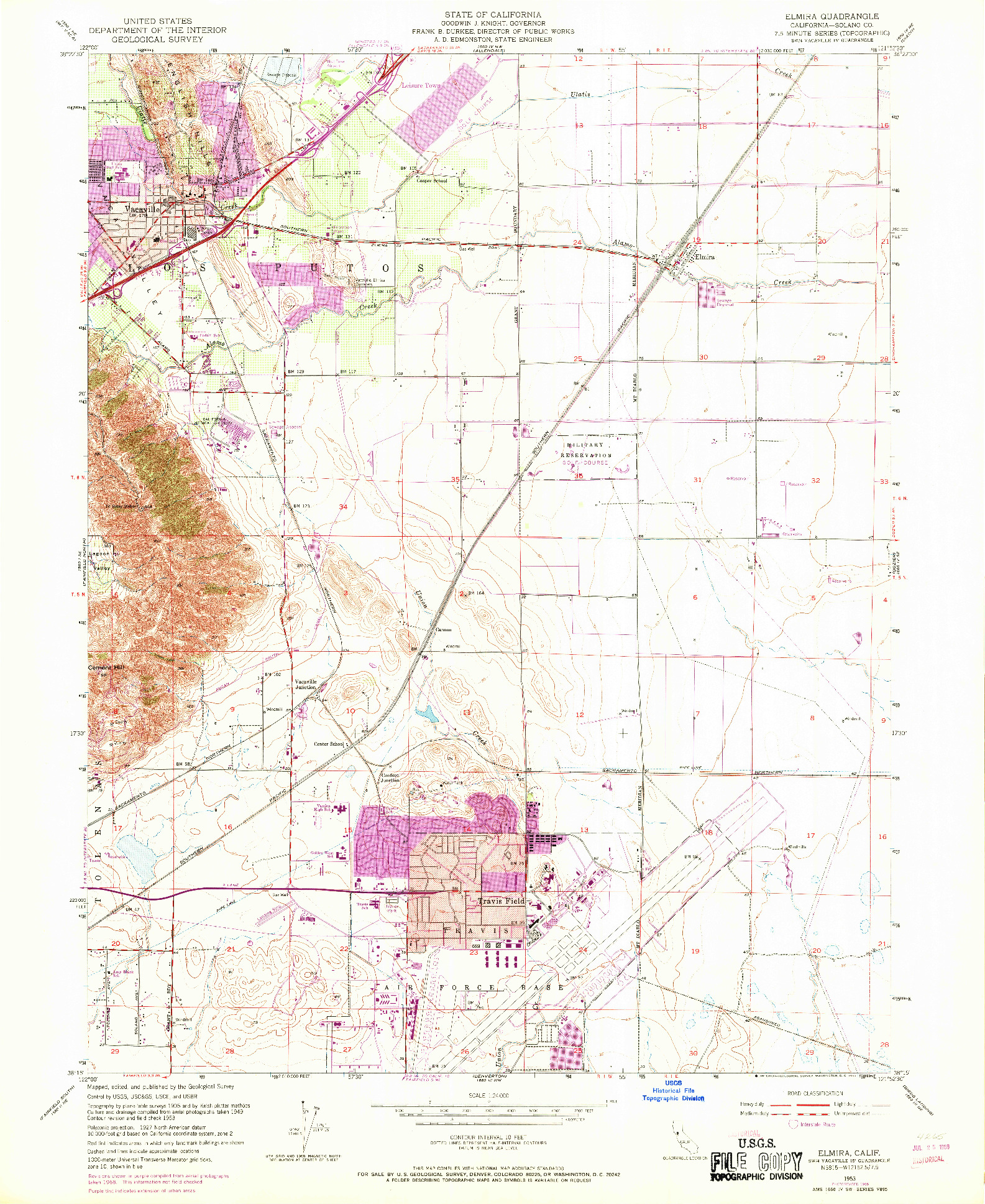 USGS 1:24000-SCALE QUADRANGLE FOR ELMIRA, CA 1953