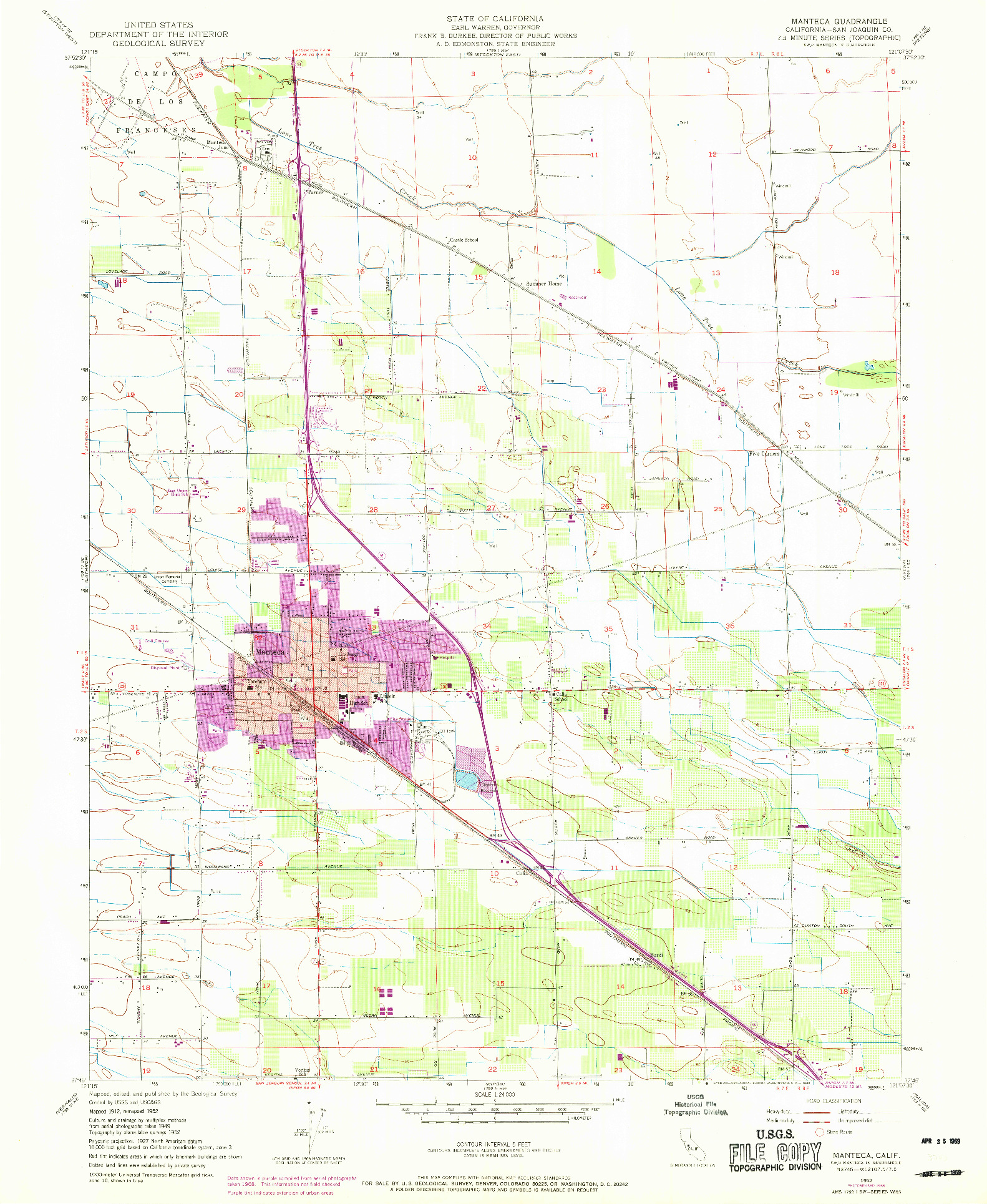 USGS 1:24000-SCALE QUADRANGLE FOR MANTECA, CA 1952