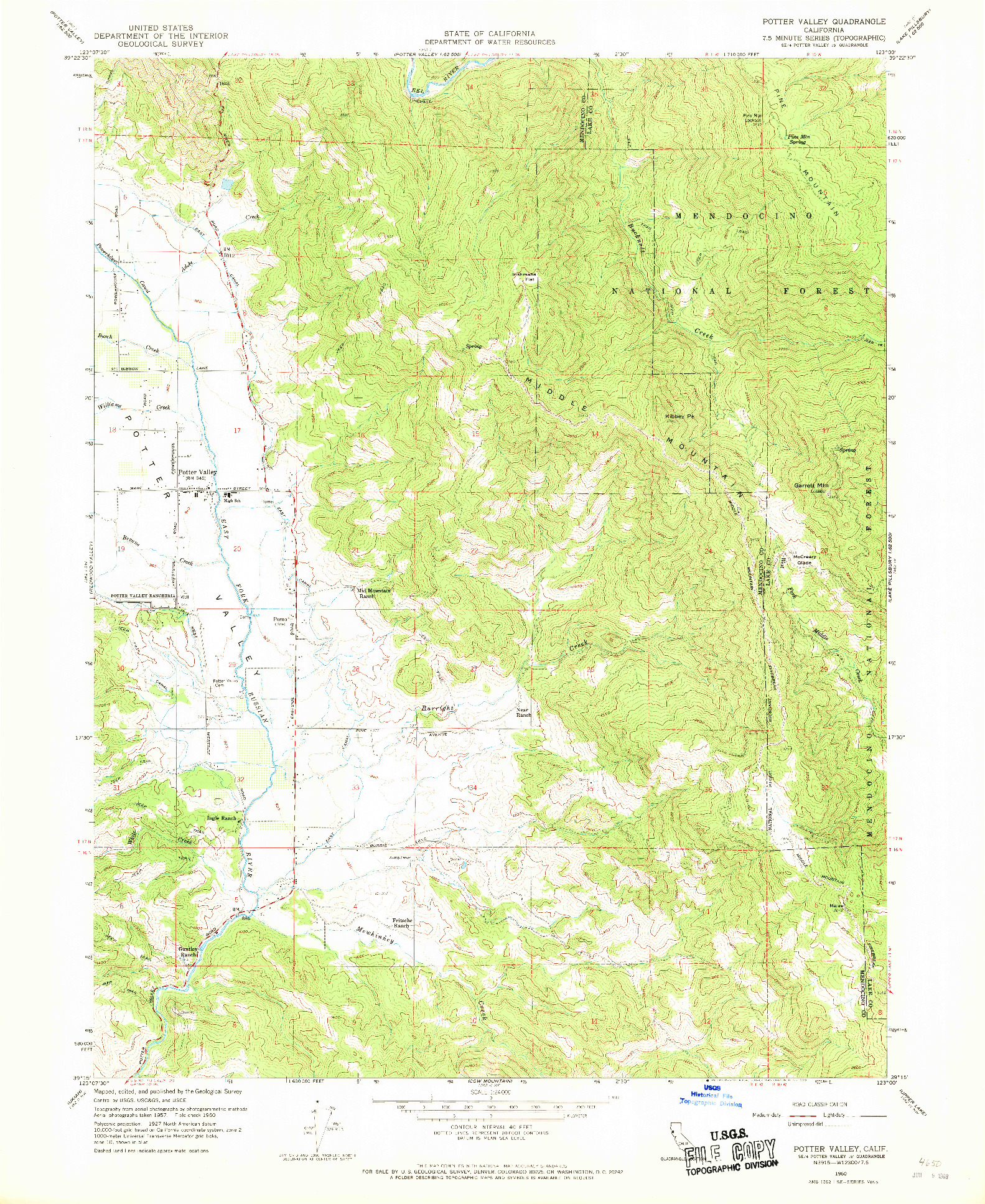 USGS 1:24000-SCALE QUADRANGLE FOR POTTER VALLEY, CA 1960