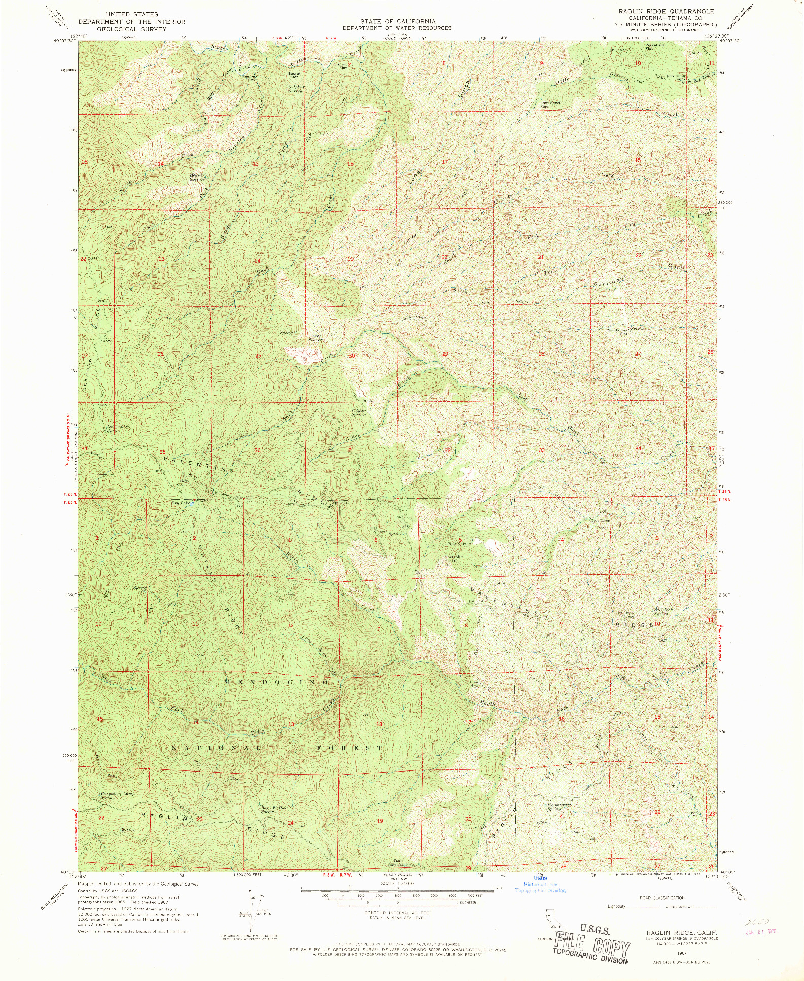 USGS 1:24000-SCALE QUADRANGLE FOR RAGLIN RIDGE, CA 1967