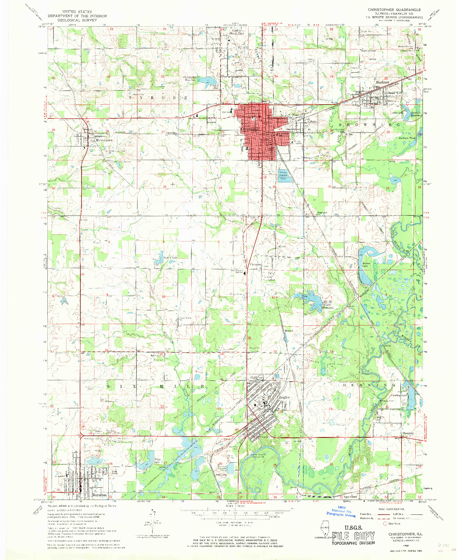 USGS 1:24000-SCALE QUADRANGLE FOR CHRISTOPHER, IL 1968