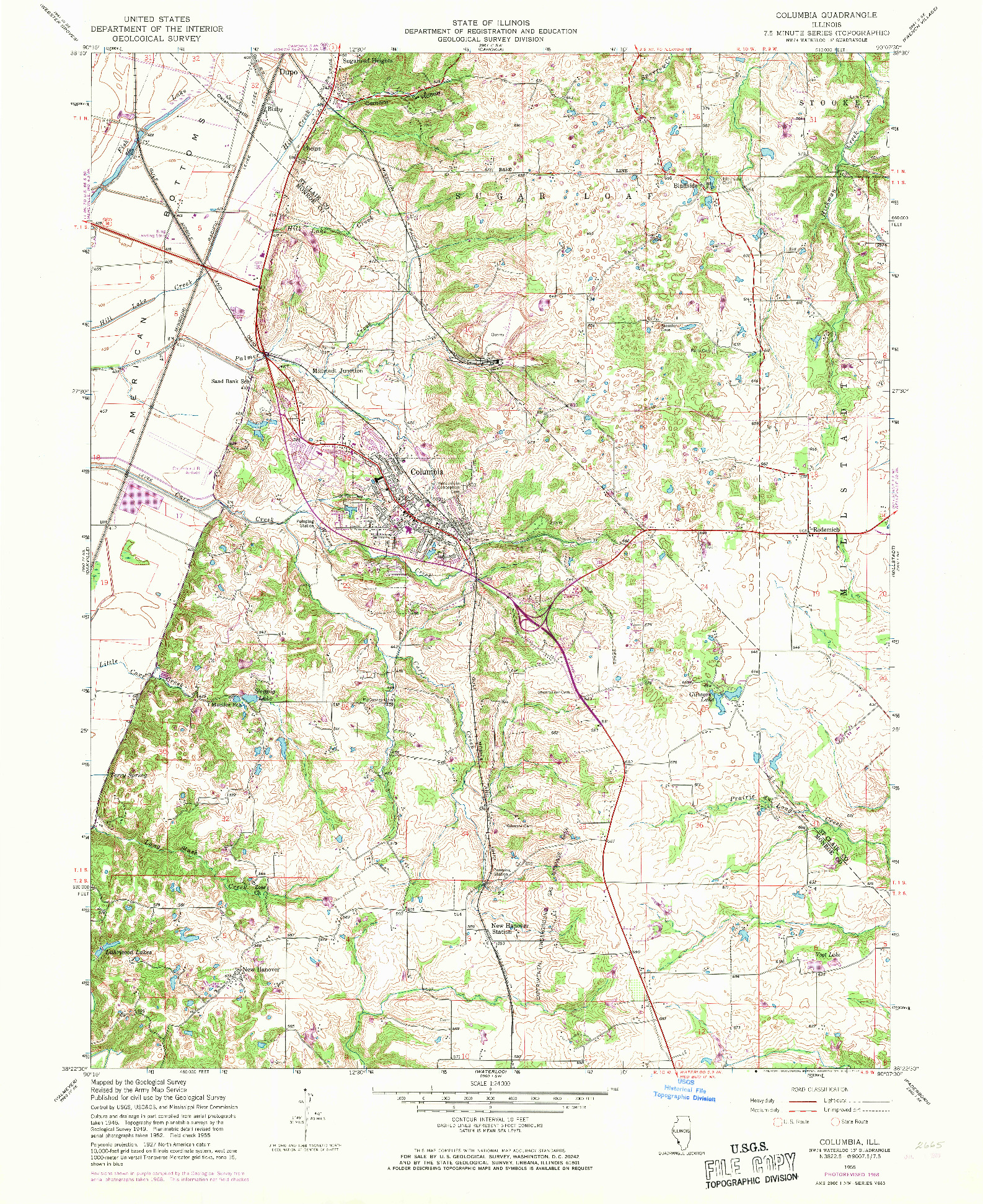 USGS 1:24000-SCALE QUADRANGLE FOR COLUMBIA, IL 1955