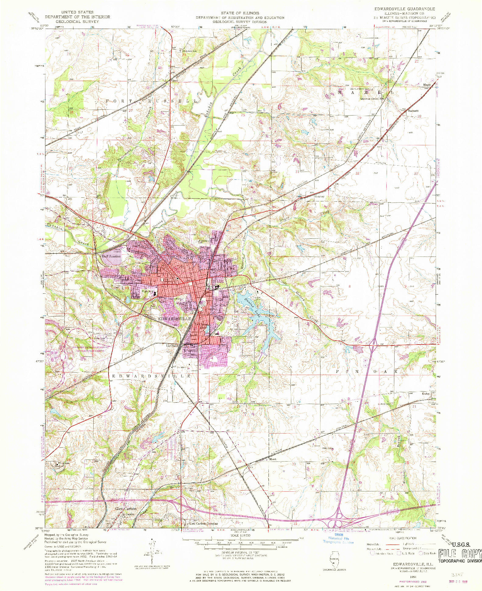 USGS 1:24000-SCALE QUADRANGLE FOR EDWARDSVILLE, IL 1954