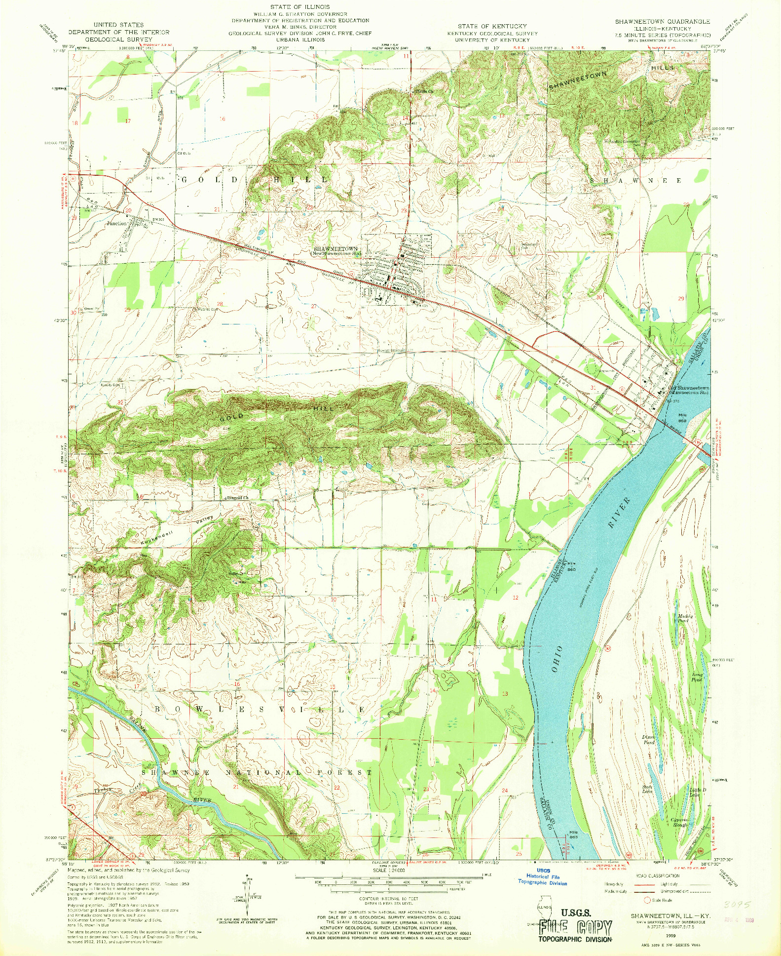 USGS 1:24000-SCALE QUADRANGLE FOR SHAWNEETOWN, IL 1959