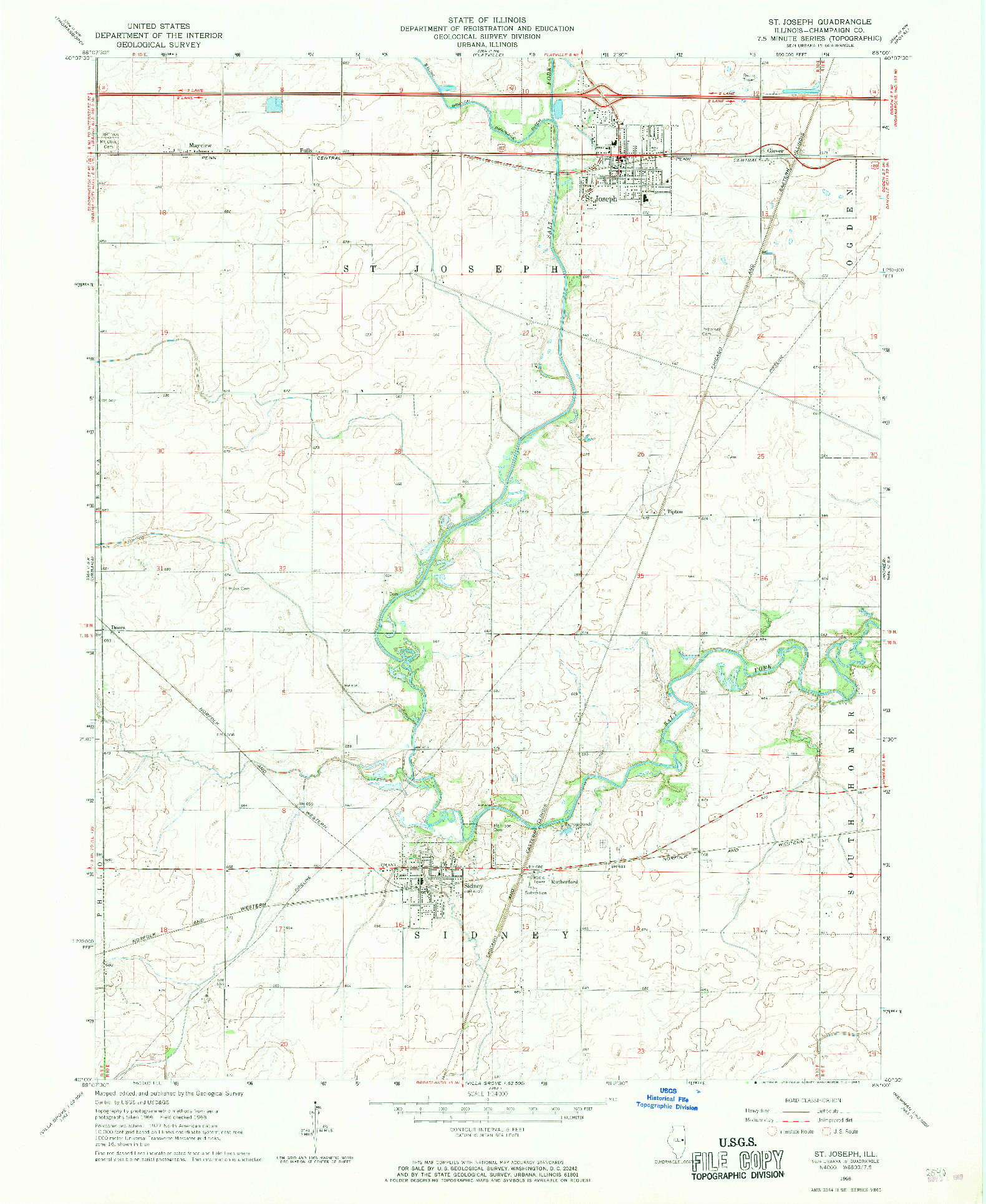 USGS 1:24000-SCALE QUADRANGLE FOR ST. JOSEPH, IL 1968