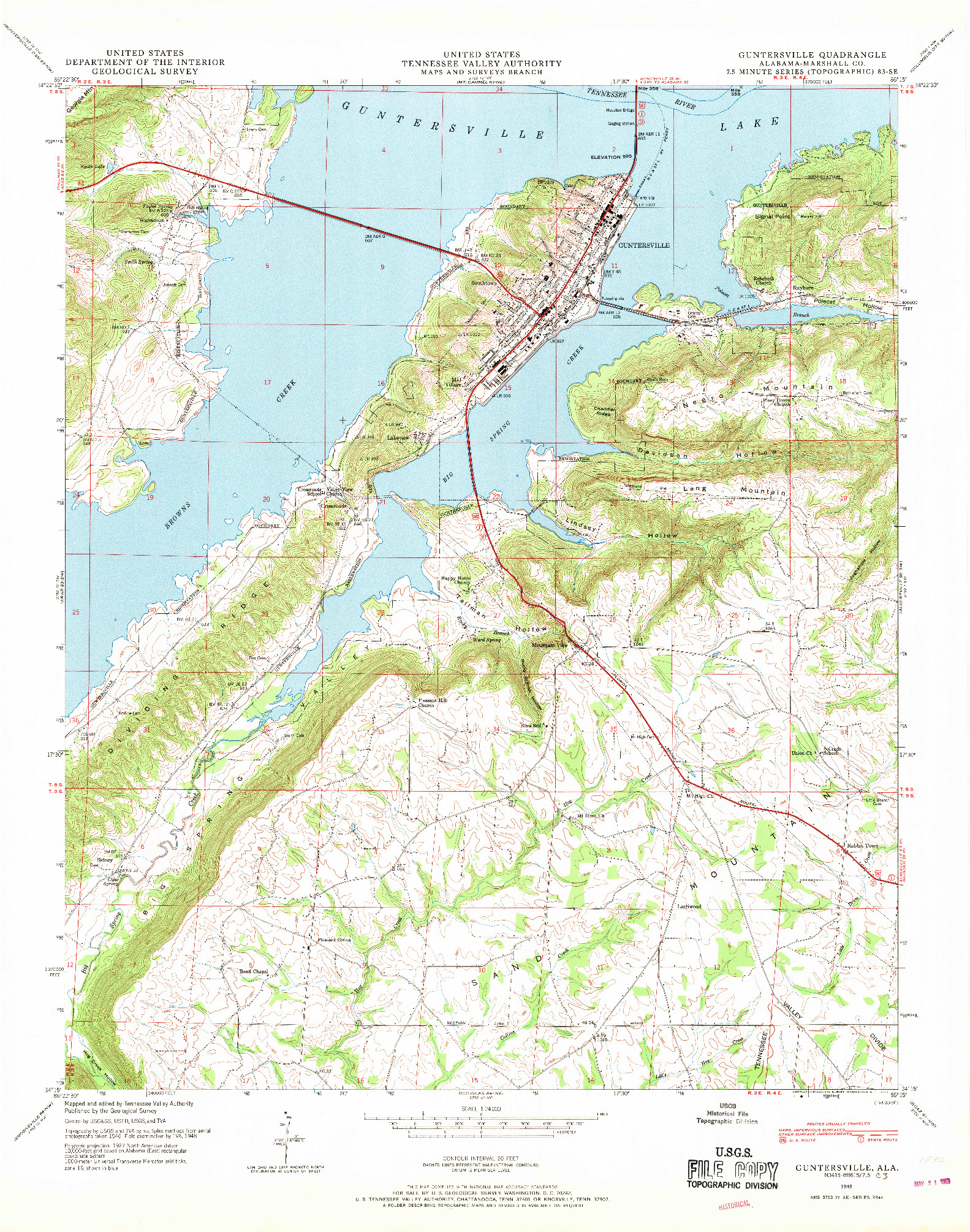 USGS 1:24000-SCALE QUADRANGLE FOR GUNTERSVILLE, AL 1948