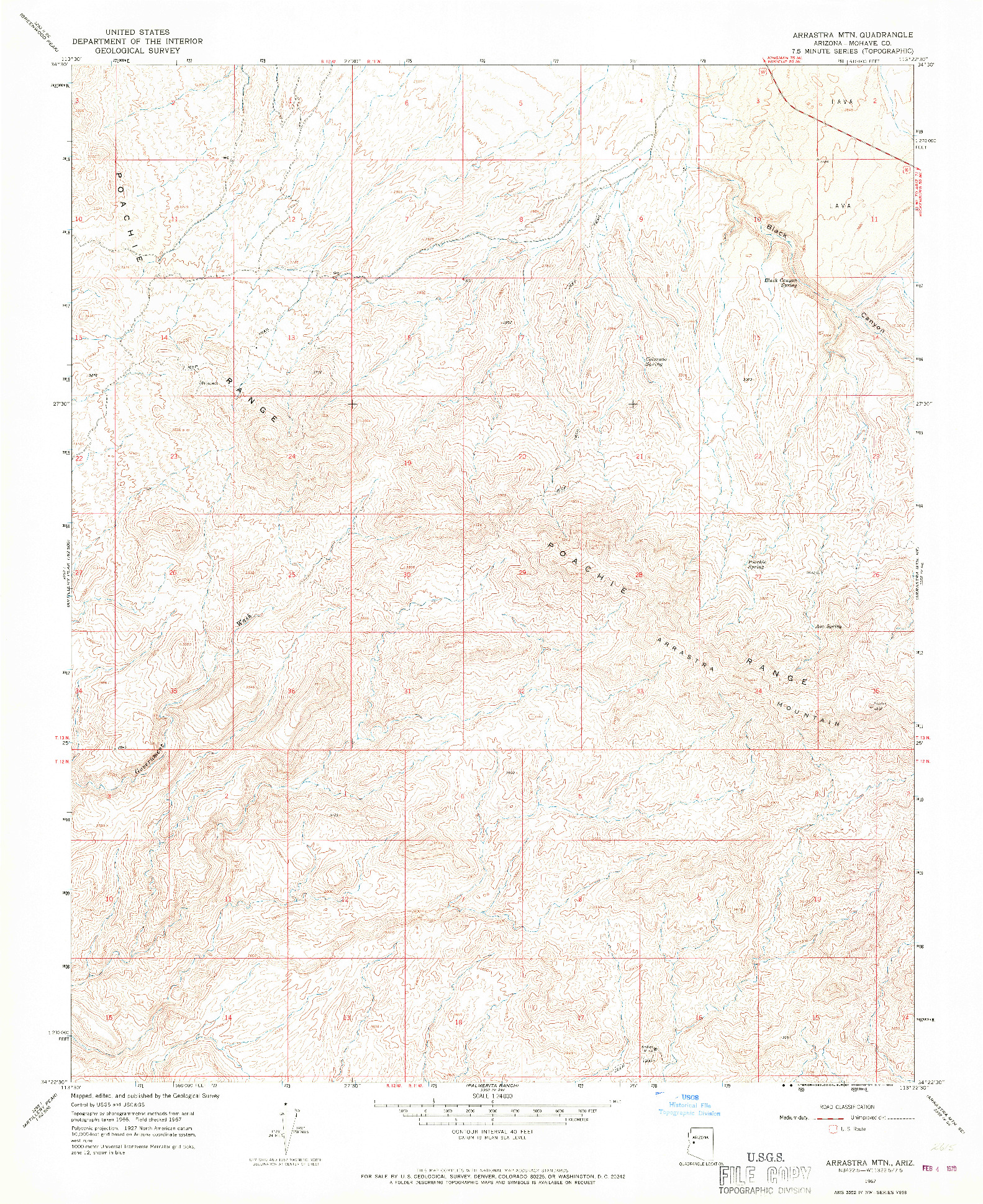 USGS 1:24000-SCALE QUADRANGLE FOR ARRASTRA MTN, AZ 1967