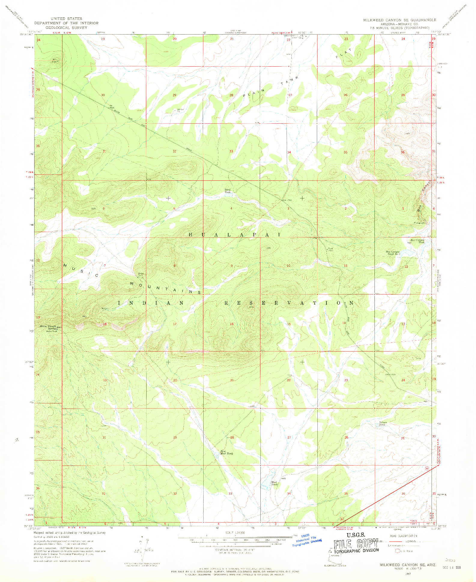 USGS 1:24000-SCALE QUADRANGLE FOR MILKWEED CANYON SE, AZ 1967