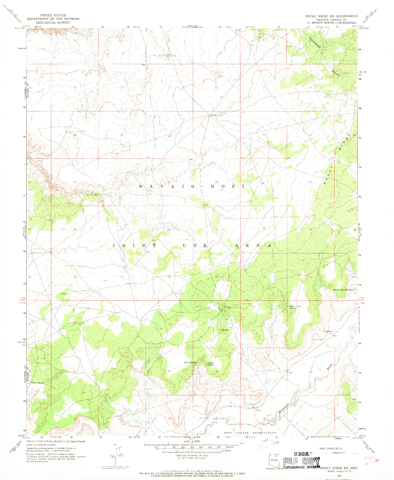 USGS 1:24000-SCALE QUADRANGLE FOR ROCKY RIDGE SW, AZ 1967