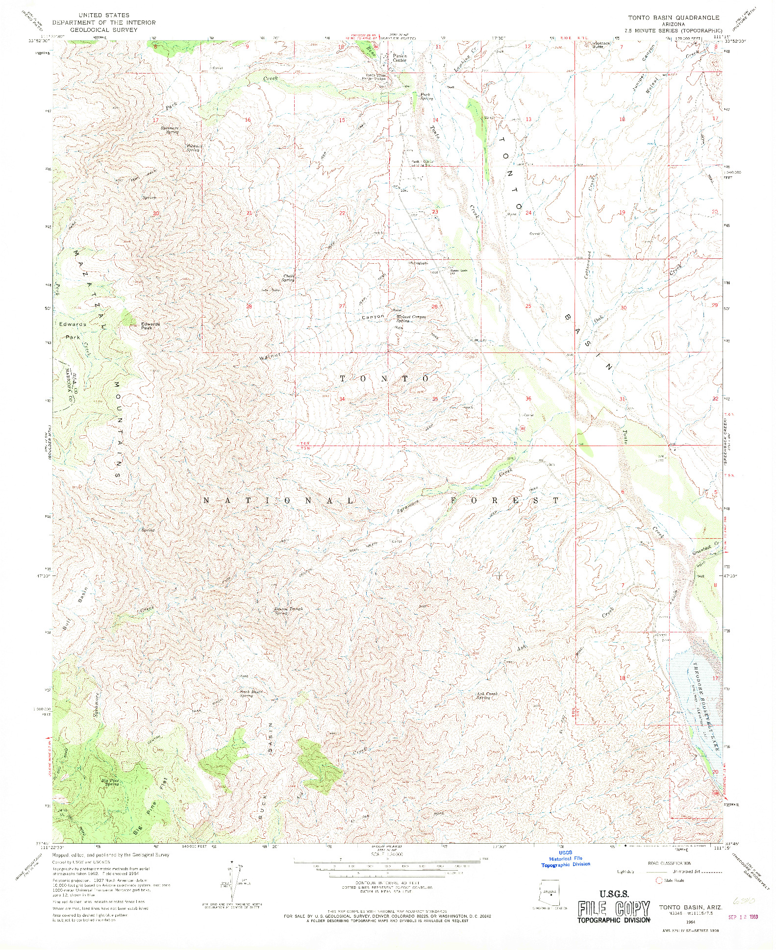 USGS 1:24000-SCALE QUADRANGLE FOR TONTO BASIN, AZ 1964