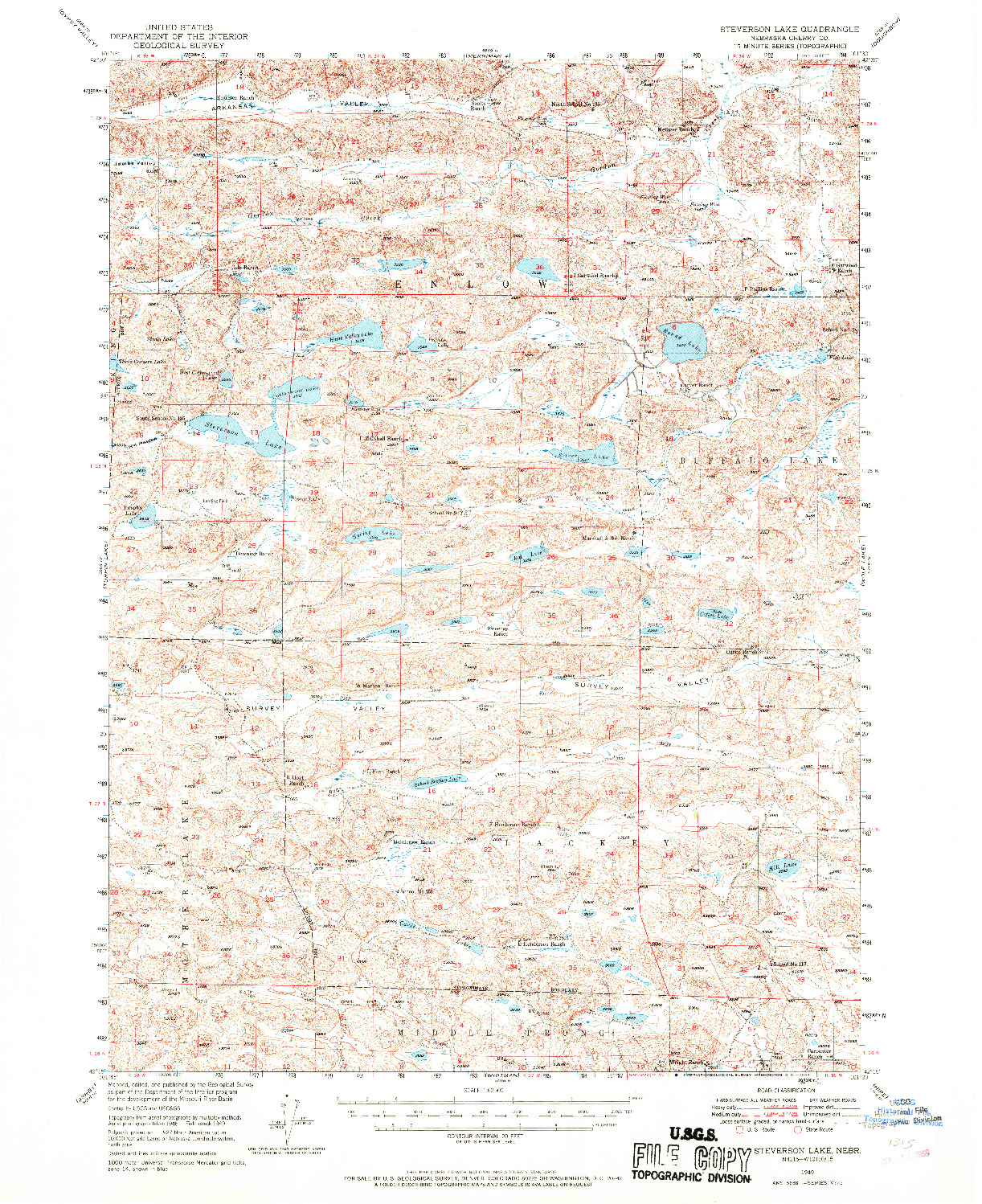 USGS 1:62500-SCALE QUADRANGLE FOR STEVERSON LAKE, NE 1949