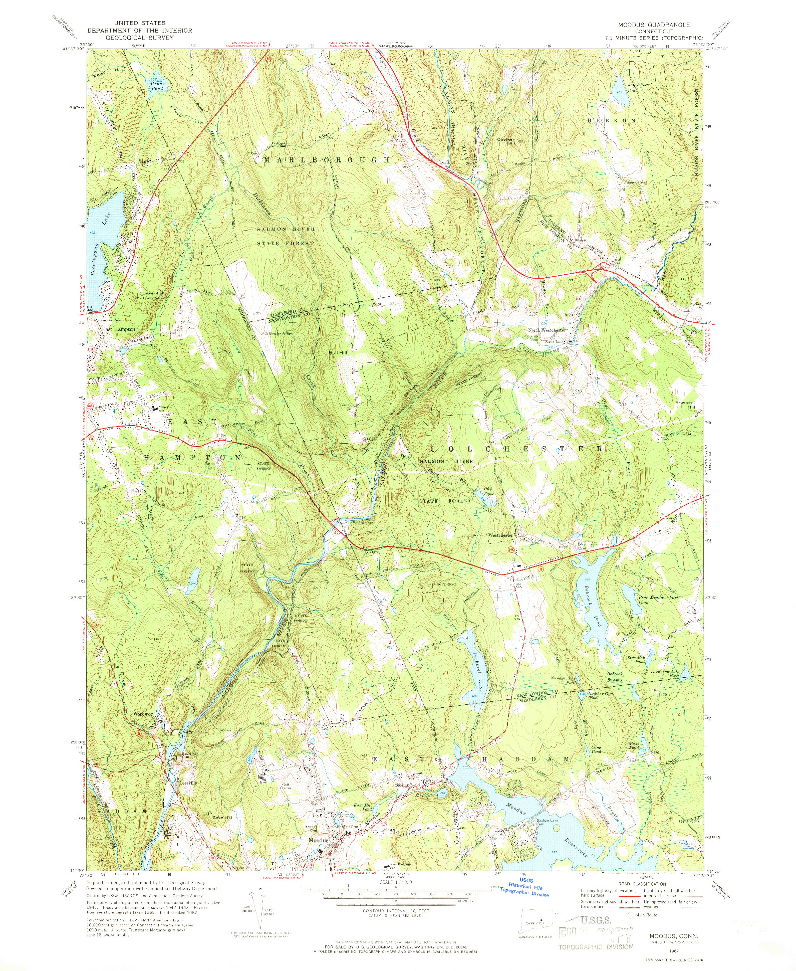 USGS 1:24000-SCALE QUADRANGLE FOR MOODUS, CT 1967