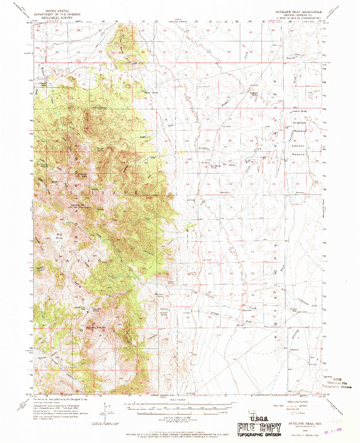 USGS 1:62500-SCALE QUADRANGLE FOR ANTELOPE PEAK, NV 1956