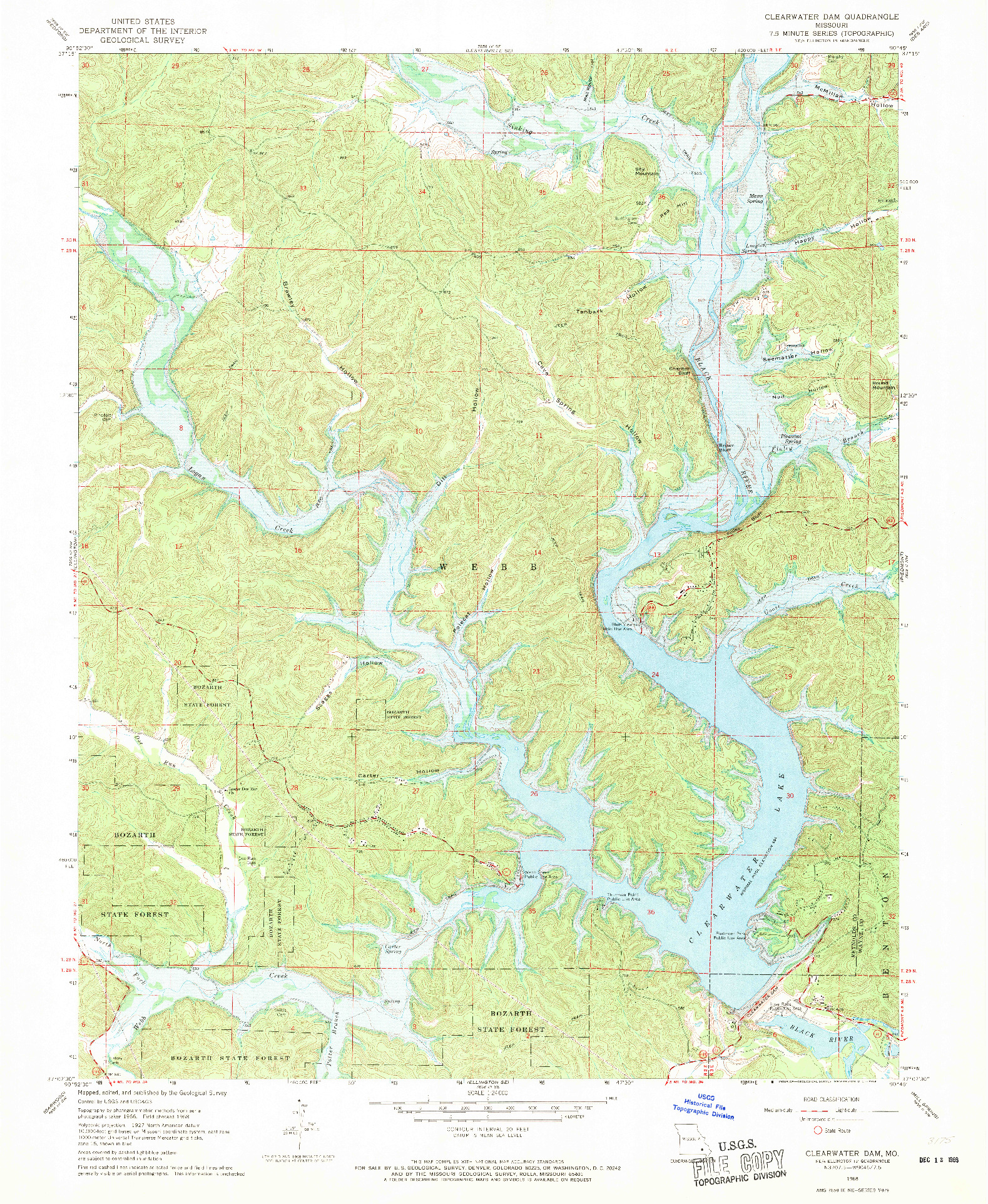 USGS 1:24000-SCALE QUADRANGLE FOR CLEARWATER DAM, MO 1968