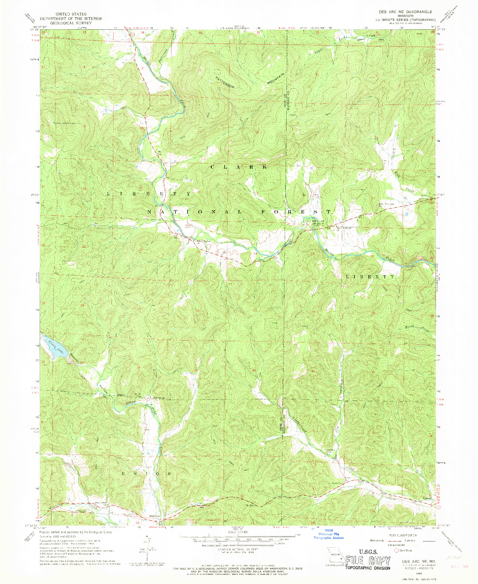 USGS 1:24000-SCALE QUADRANGLE FOR DES ARC NE, MO 1968