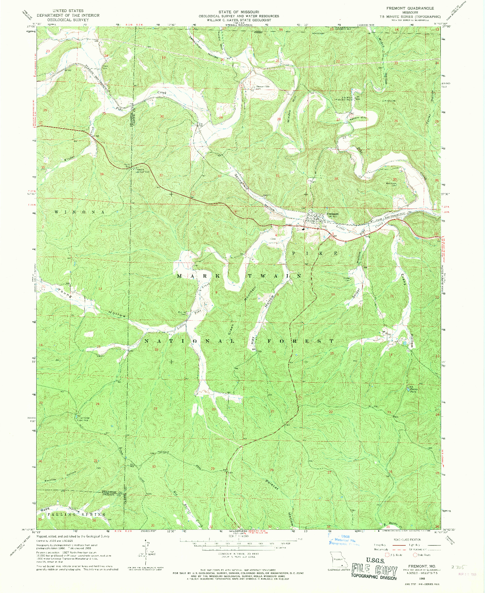 USGS 1:24000-SCALE QUADRANGLE FOR FREMONT, MO 1968