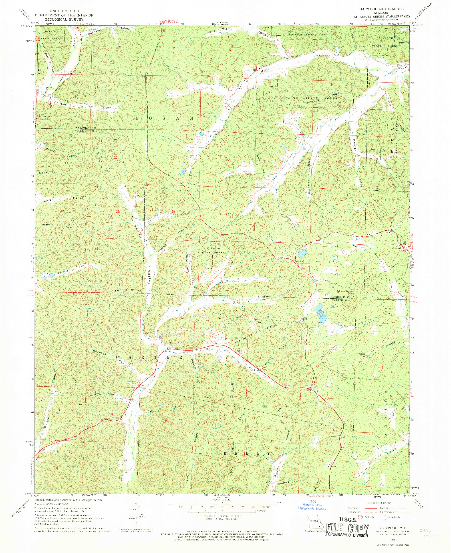 USGS 1:24000-SCALE QUADRANGLE FOR GARWOOD, MO 1968