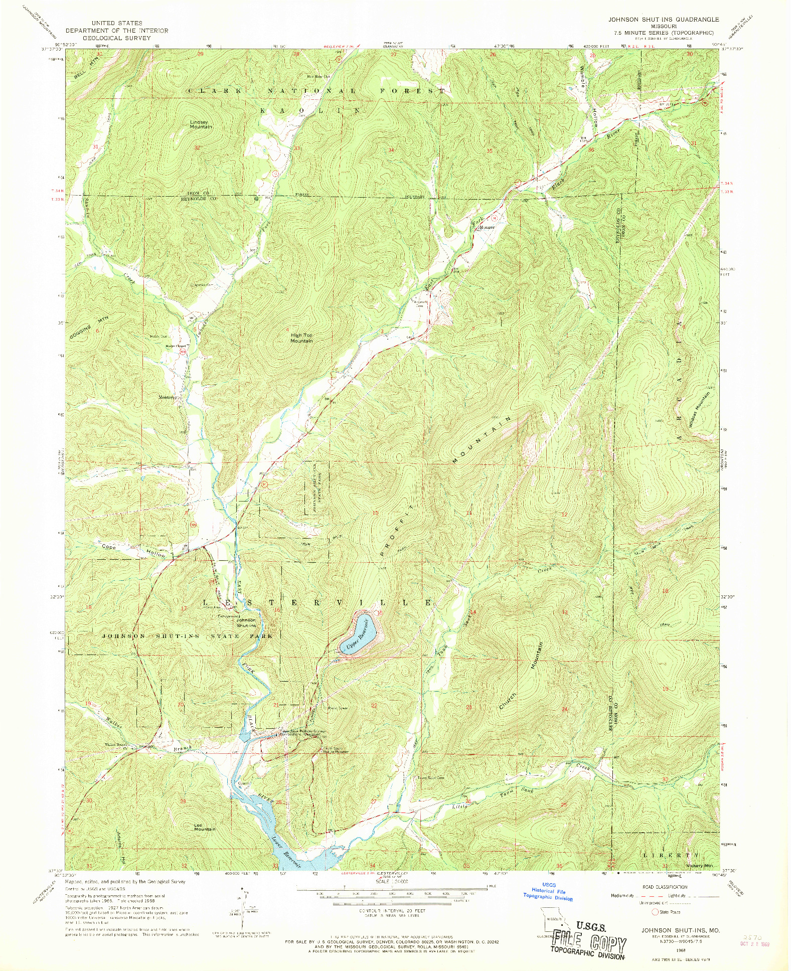 USGS 1:24000-SCALE QUADRANGLE FOR JOHNSON SHUT-INS, MO 1968