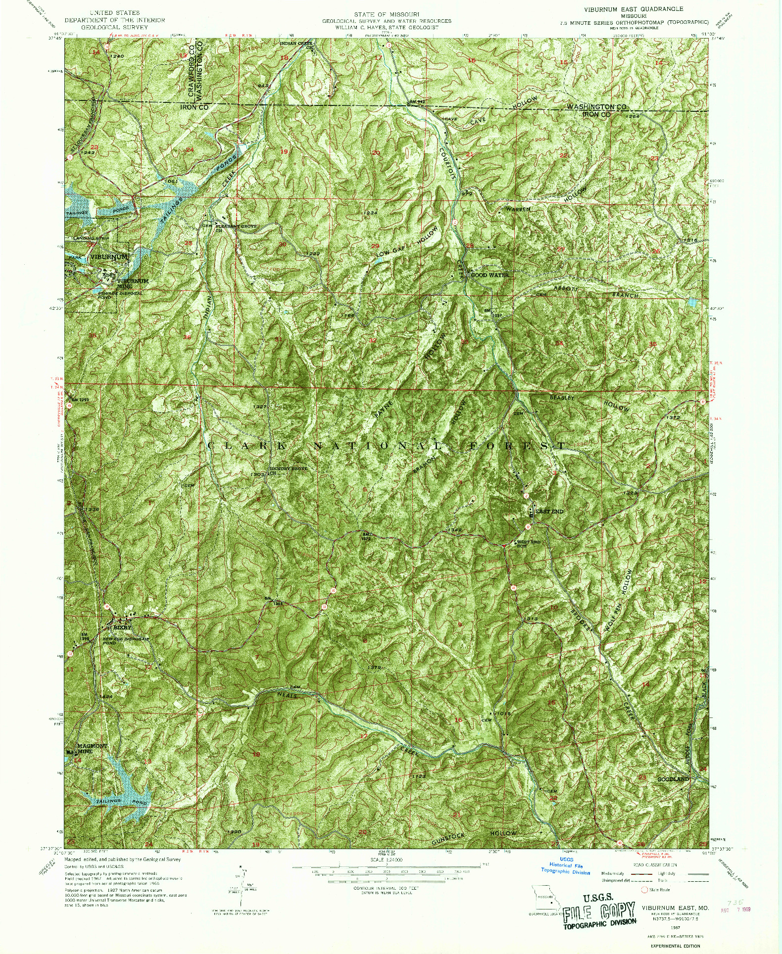 USGS 1:24000-SCALE QUADRANGLE FOR VIBURNUM EAST, MO 1967