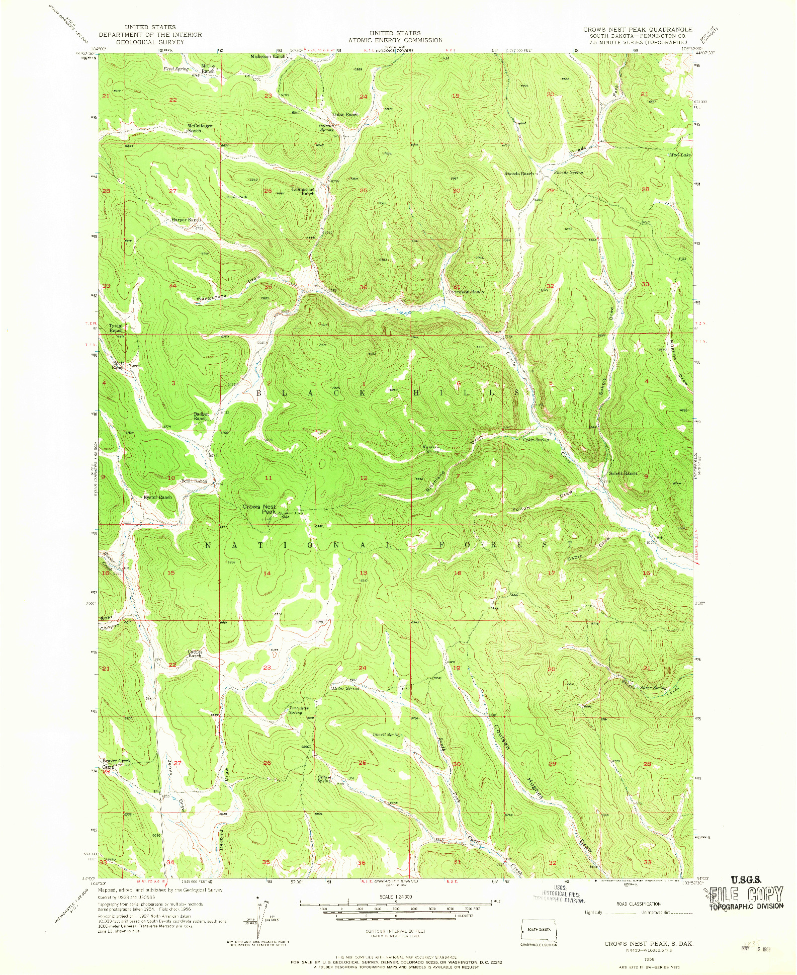 USGS 1:24000-SCALE QUADRANGLE FOR CROWS NEST PEAK, SD 1956