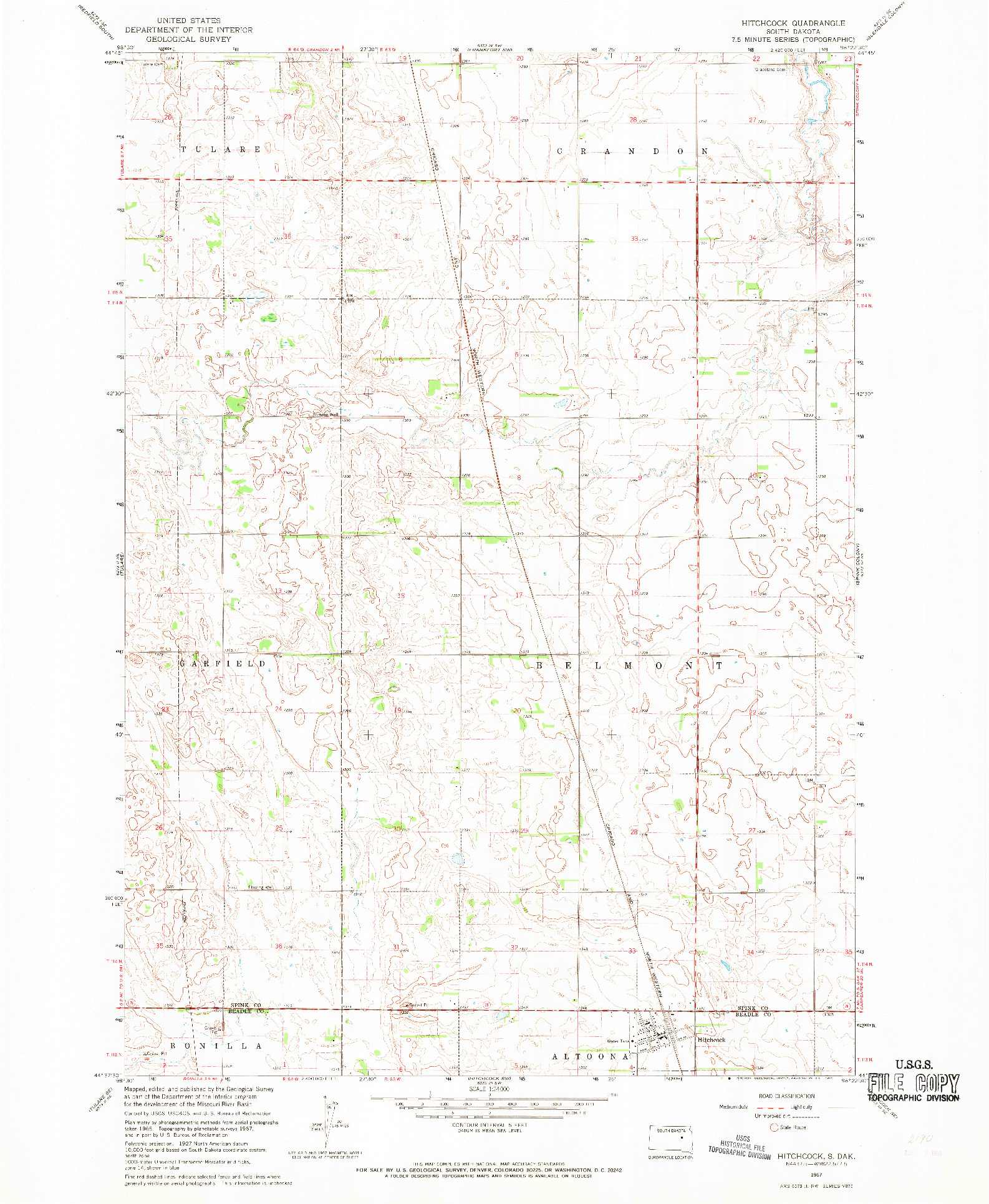 USGS 1:24000-SCALE QUADRANGLE FOR HITCHCOCK, SD 1967