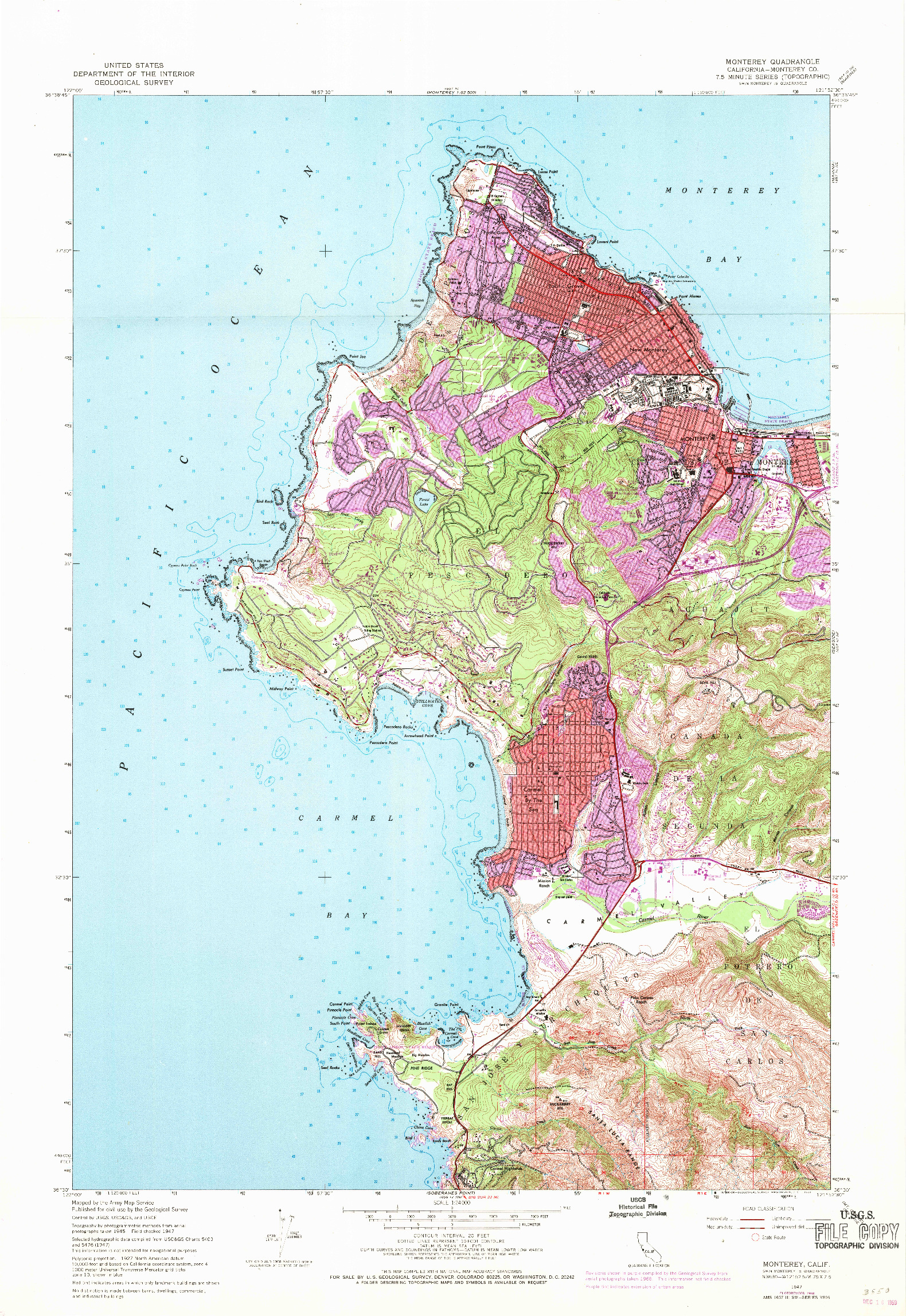 USGS 1:24000-SCALE QUADRANGLE FOR MONTEREY, CA 1947