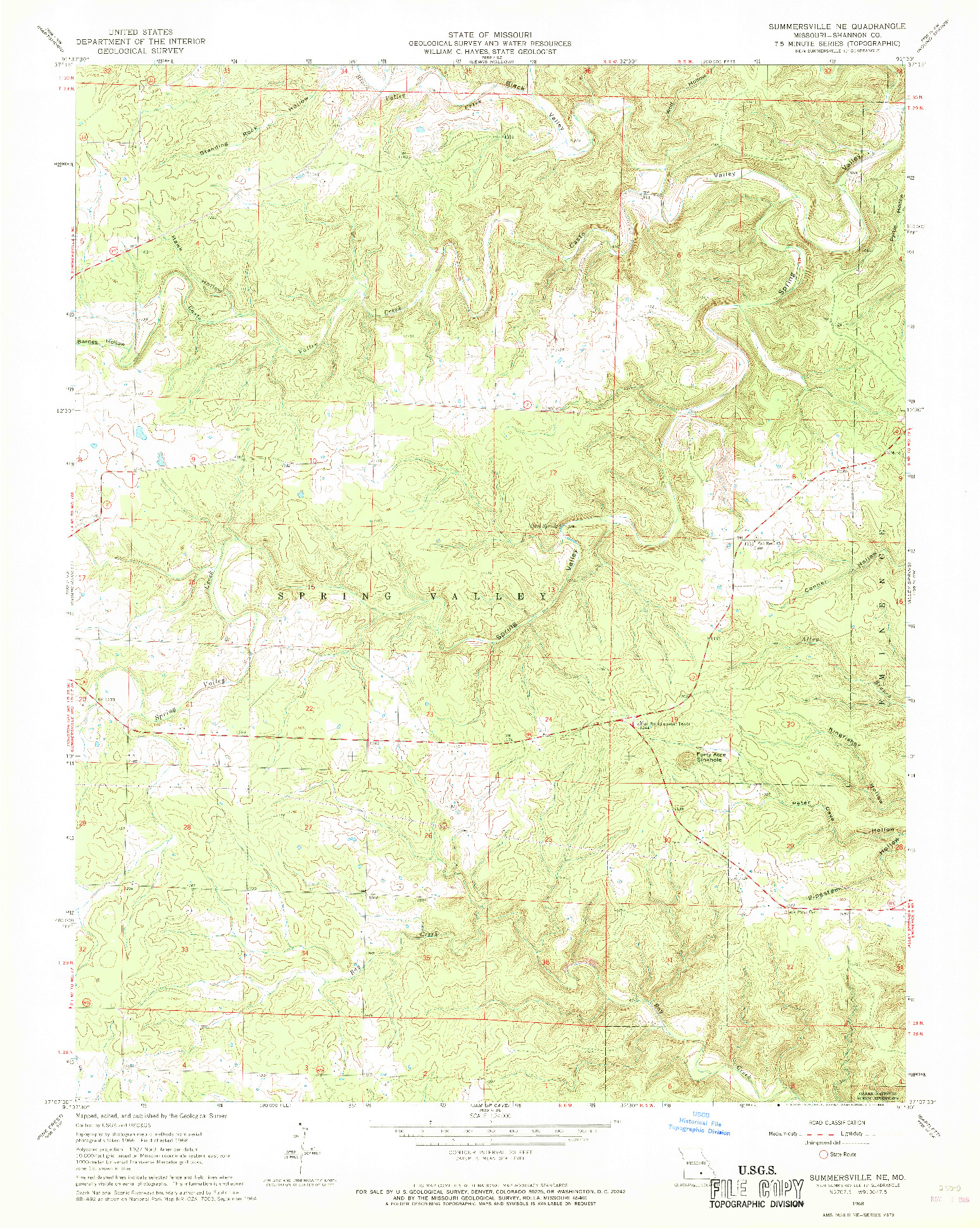 USGS 1:24000-SCALE QUADRANGLE FOR SUMMERSVILLE NE, MO 1968