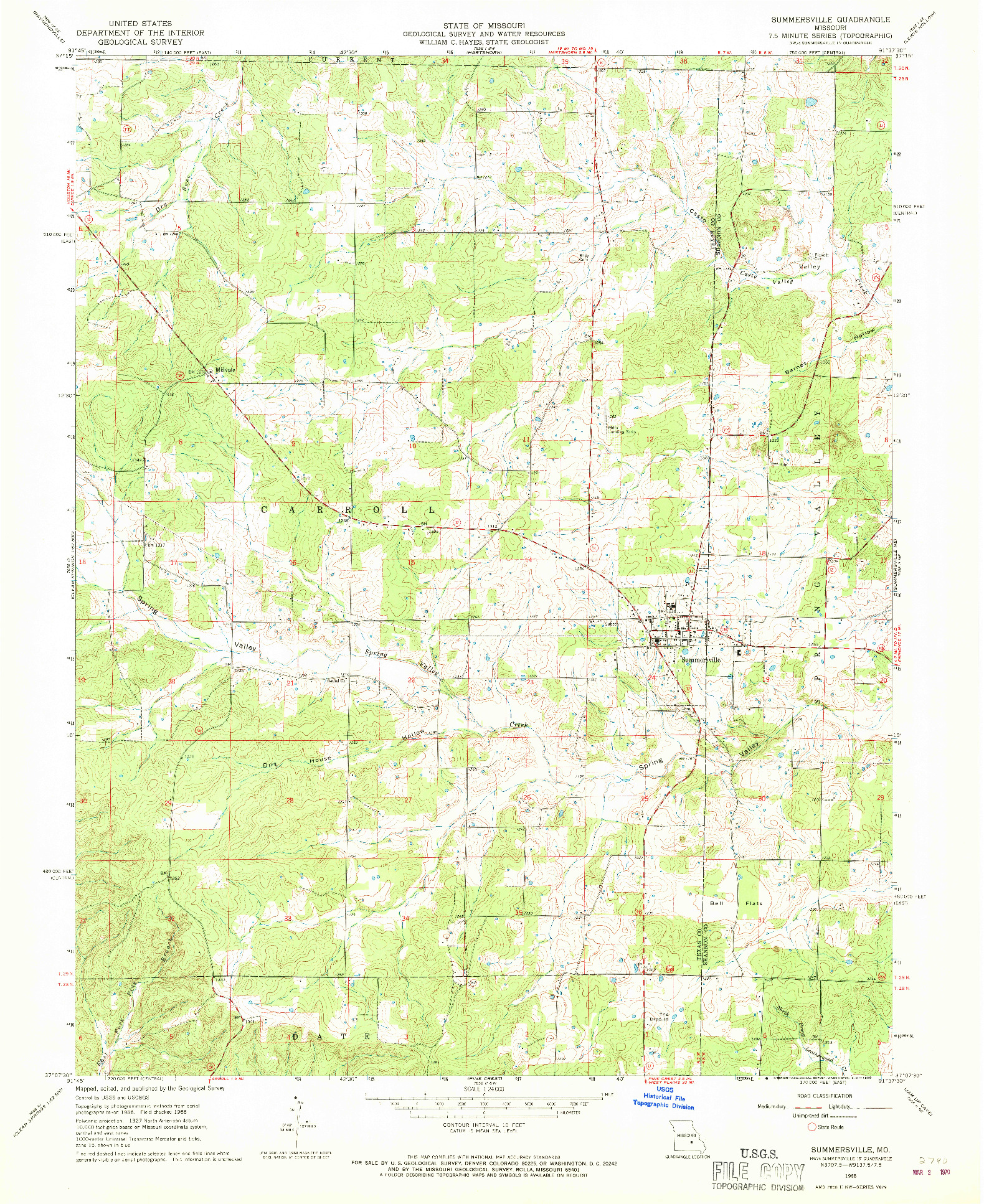 USGS 1:24000-SCALE QUADRANGLE FOR SUMMERSVILLE, MO 1968