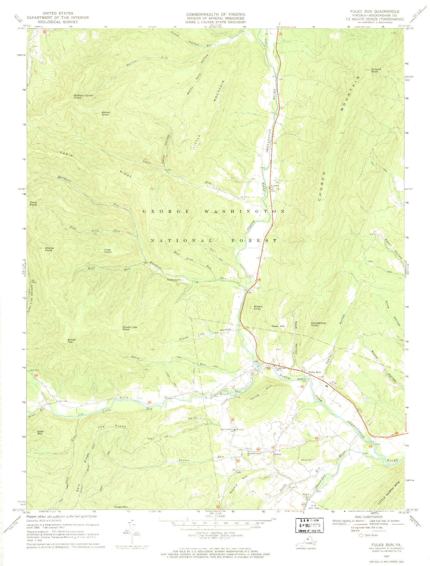 USGS 1:24000-SCALE QUADRANGLE FOR FULKS RUN, VA 1967