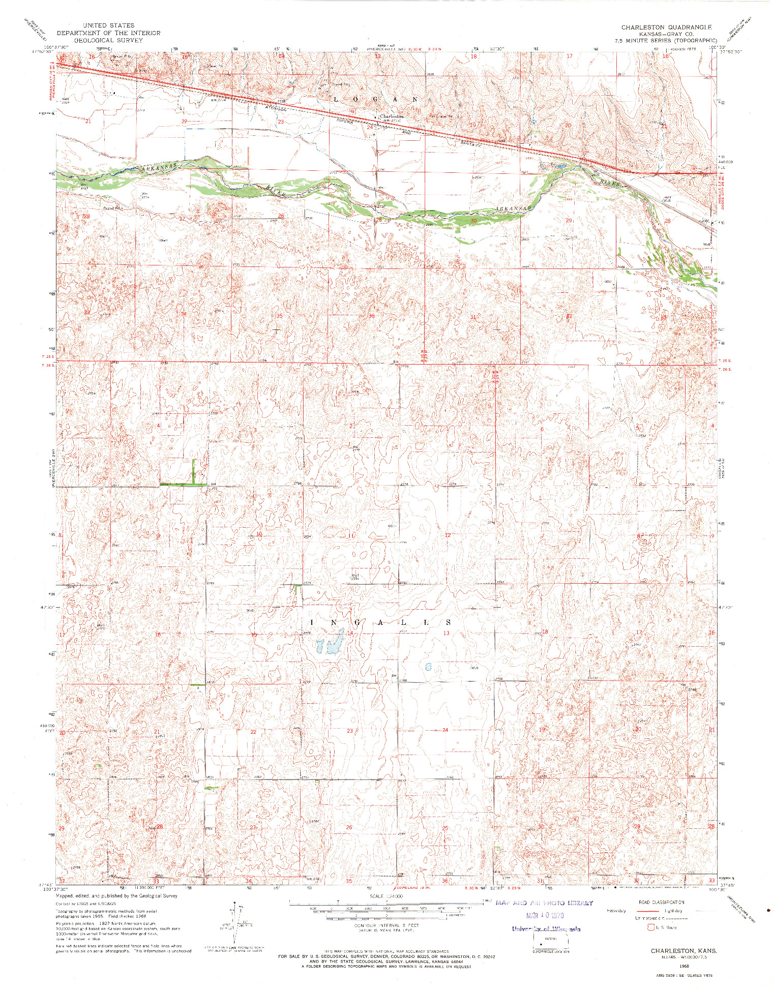 USGS 1:24000-SCALE QUADRANGLE FOR CHARLESTON, KS 1968