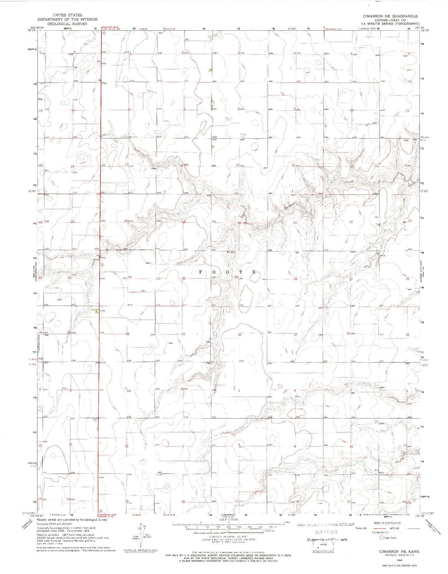 USGS 1:24000-SCALE QUADRANGLE FOR CIMARRON NE, KS 1968