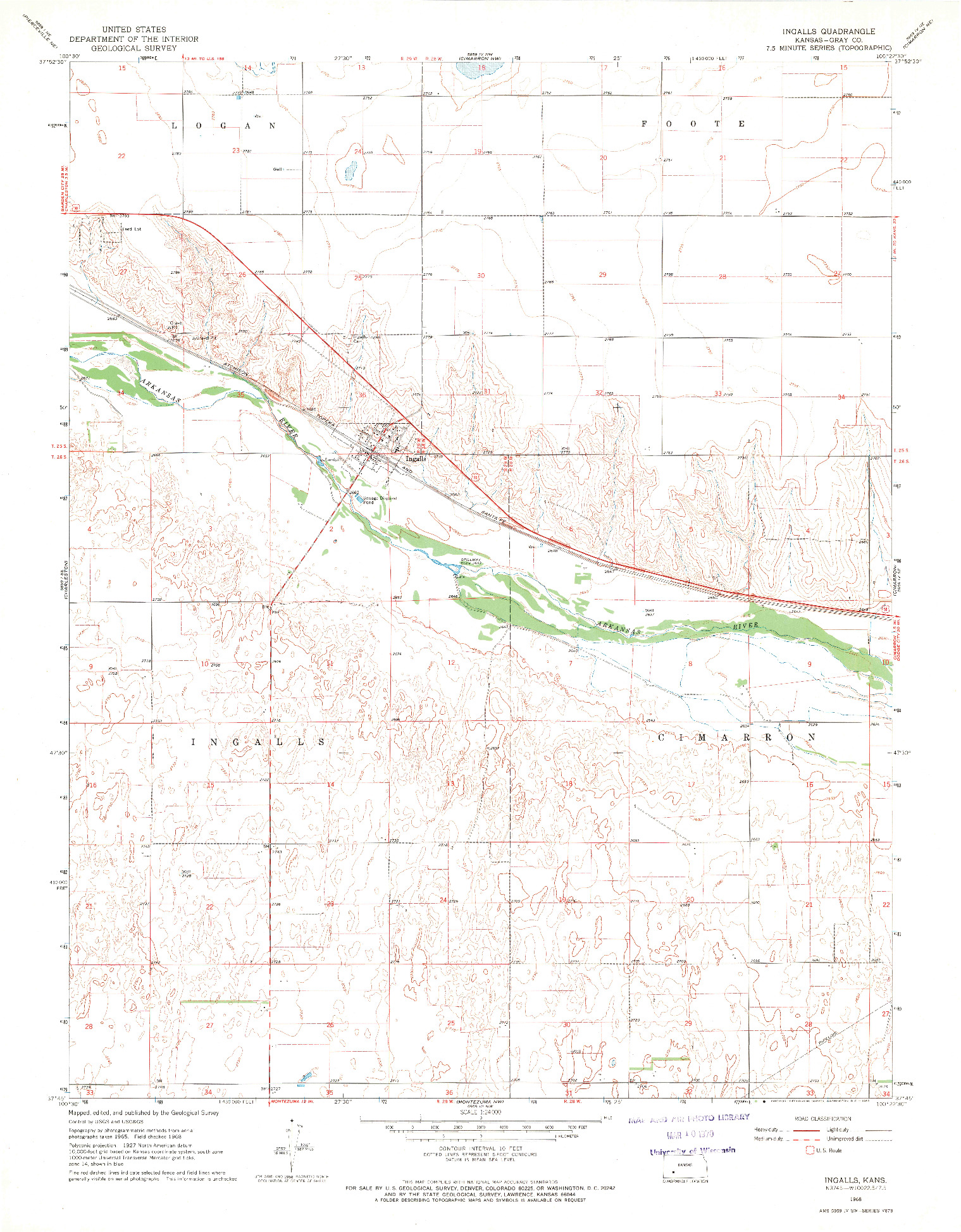 USGS 1:24000-SCALE QUADRANGLE FOR INGALLS, KS 1968