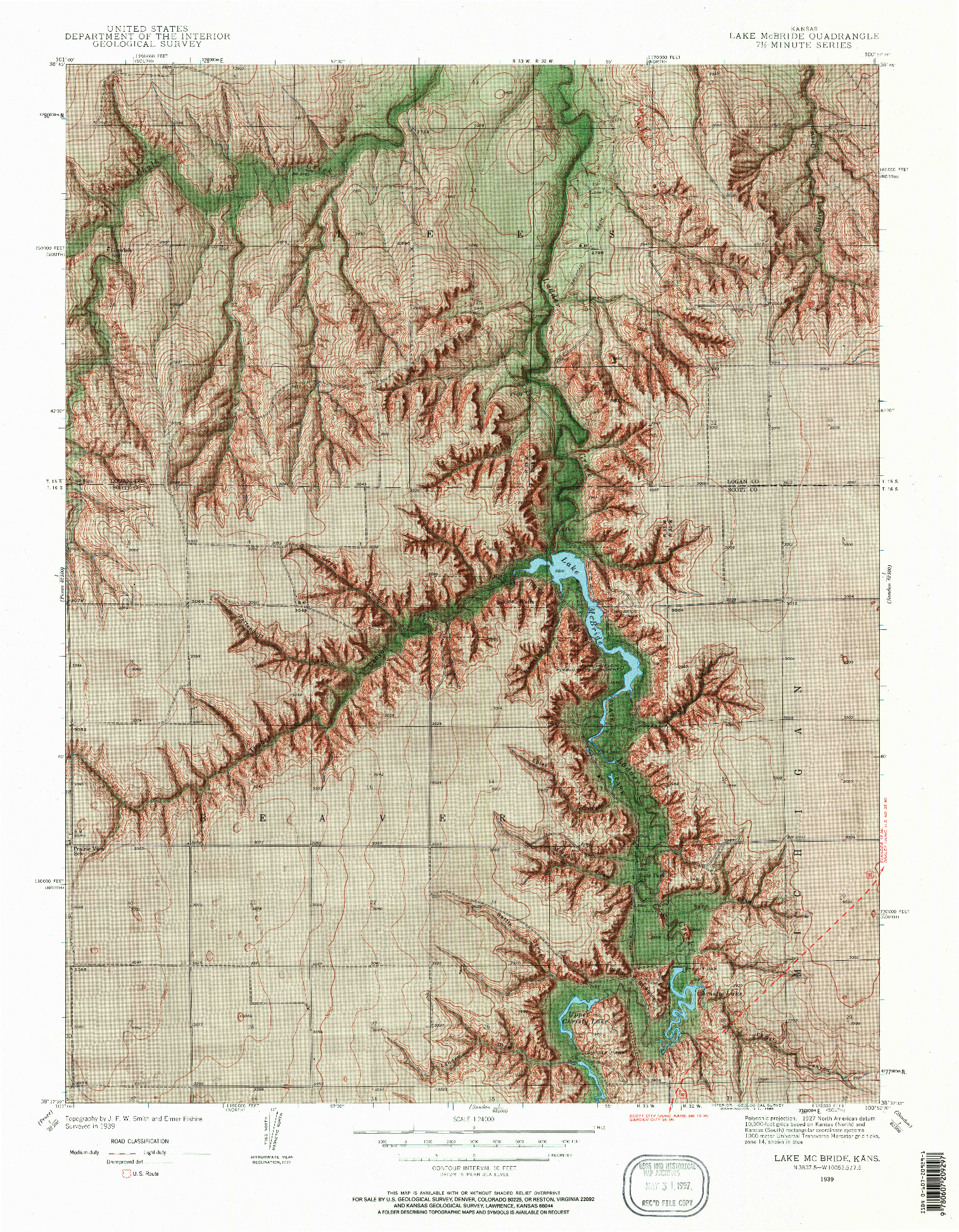 USGS 1:24000-SCALE QUADRANGLE FOR LAKE MC BRIDE, KS 1939