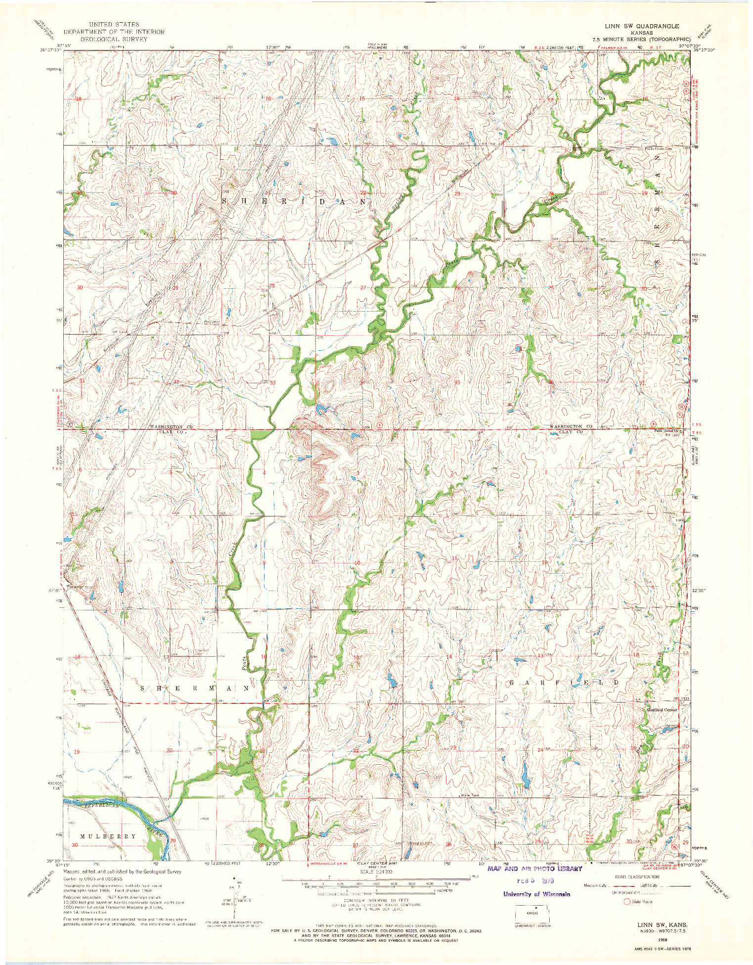 USGS 1:24000-SCALE QUADRANGLE FOR LINN SW, KS 1968