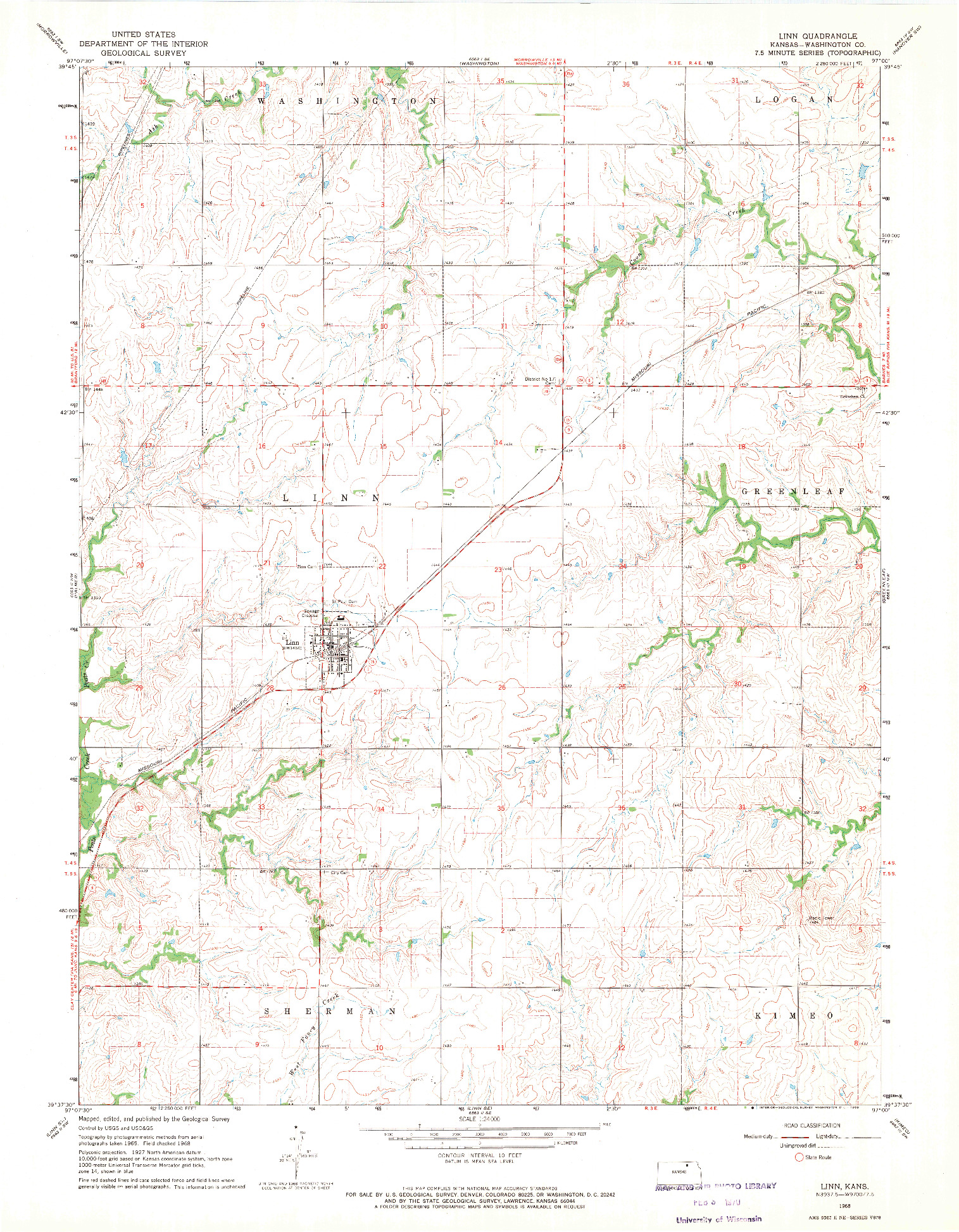 USGS 1:24000-SCALE QUADRANGLE FOR LINN, KS 1968