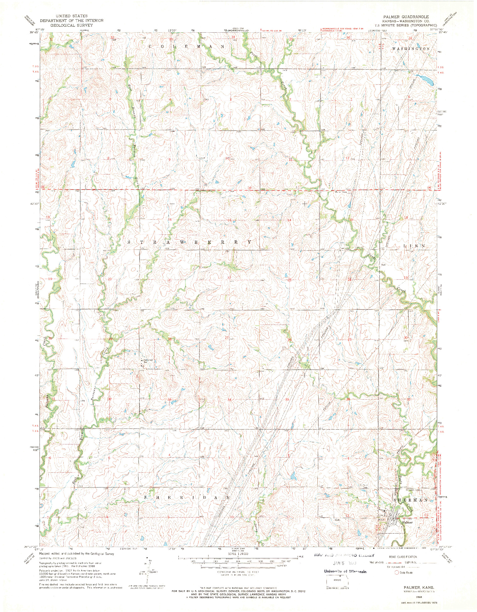 USGS 1:24000-SCALE QUADRANGLE FOR PALMER, KS 1968