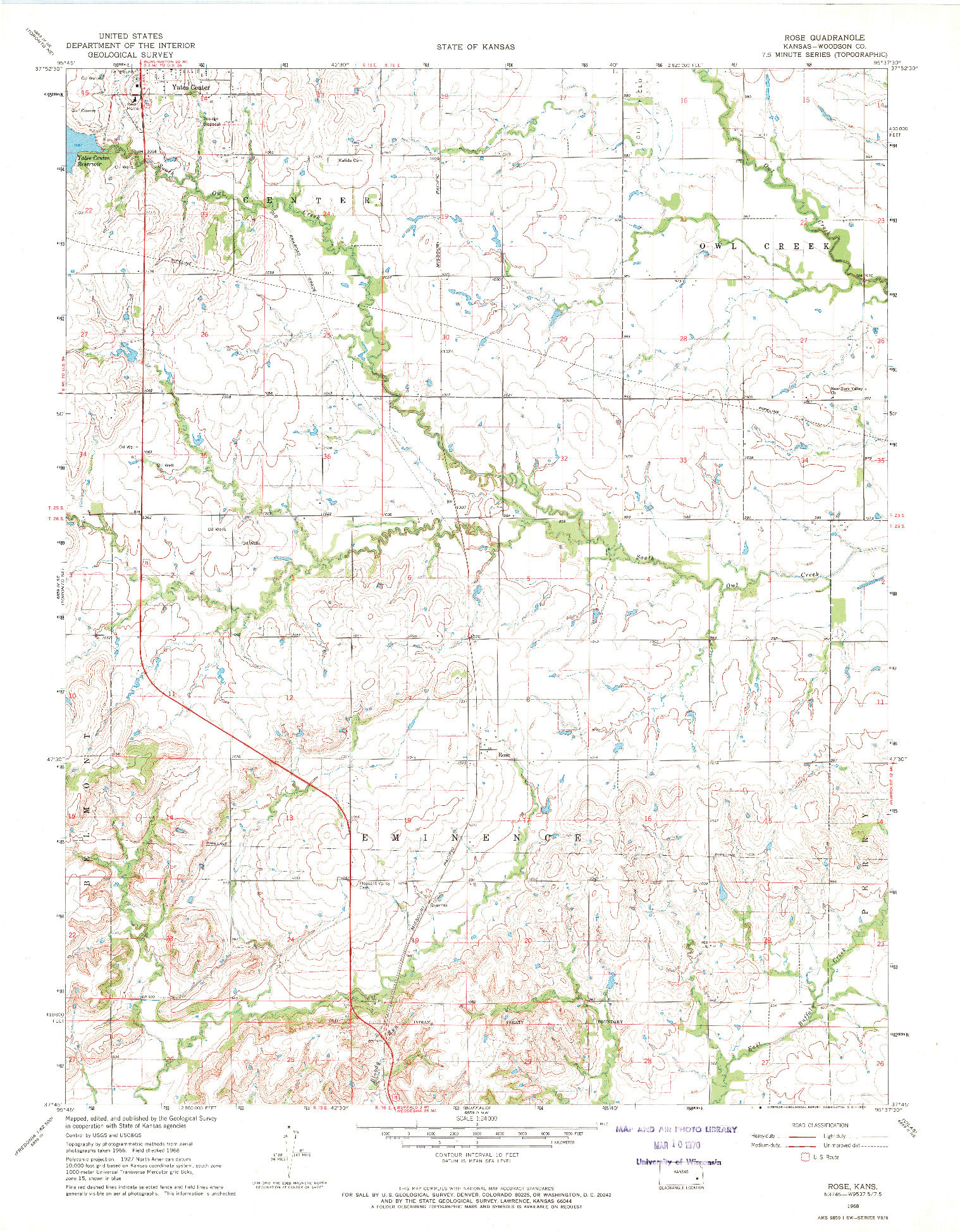 USGS 1:24000-SCALE QUADRANGLE FOR ROSE, KS 1968