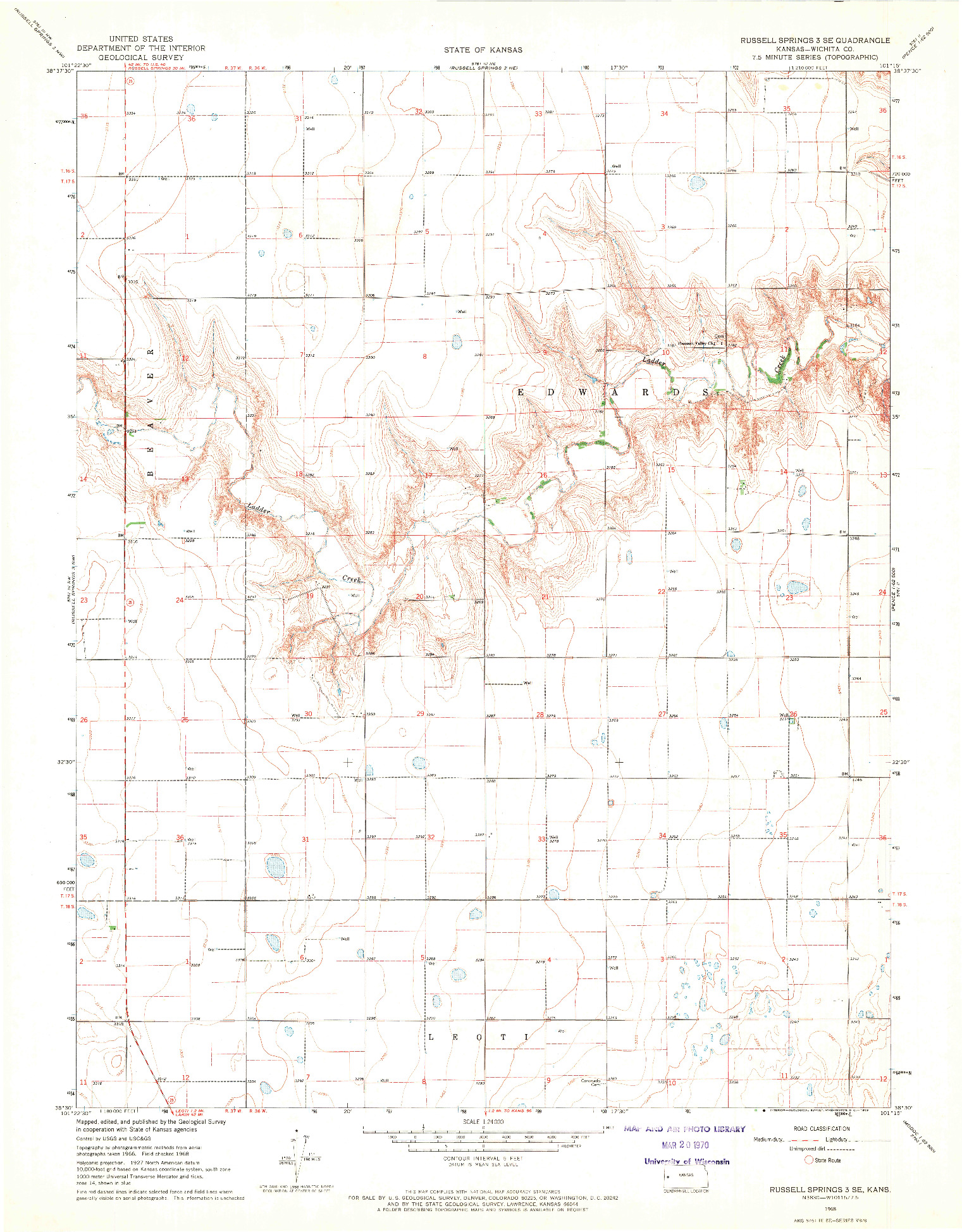 USGS 1:24000-SCALE QUADRANGLE FOR RUSSELL SPRINGS 3 SE, KS 1968