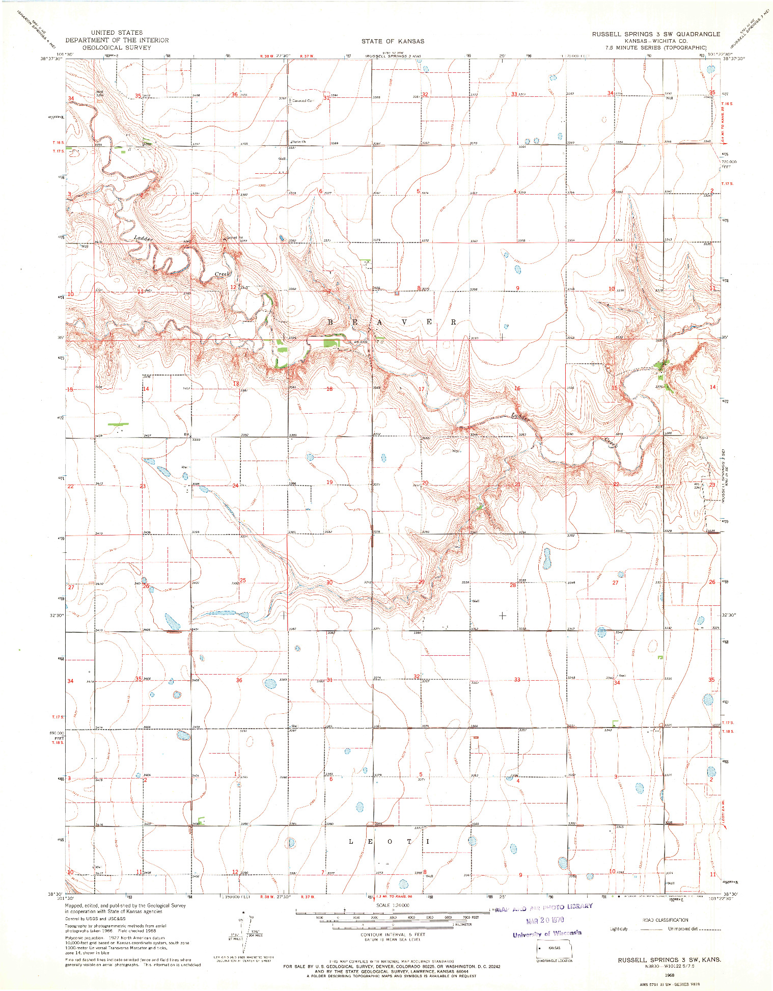 USGS 1:24000-SCALE QUADRANGLE FOR RUSSELL SPRINGS 3 SW, KS 1968