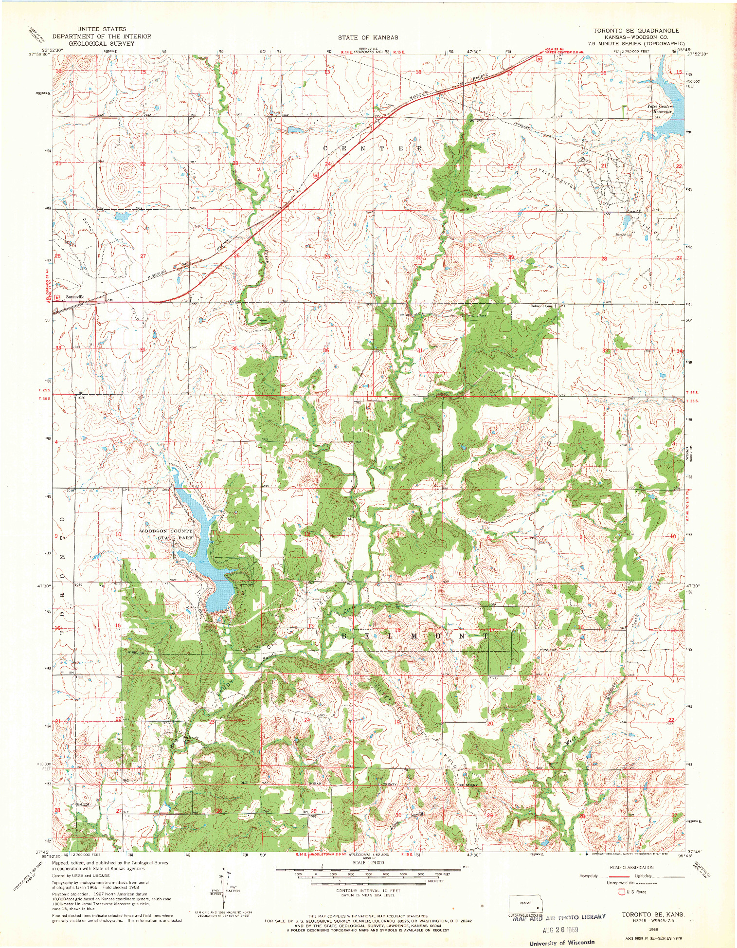 USGS 1:24000-SCALE QUADRANGLE FOR TORONTO SE, KS 1968