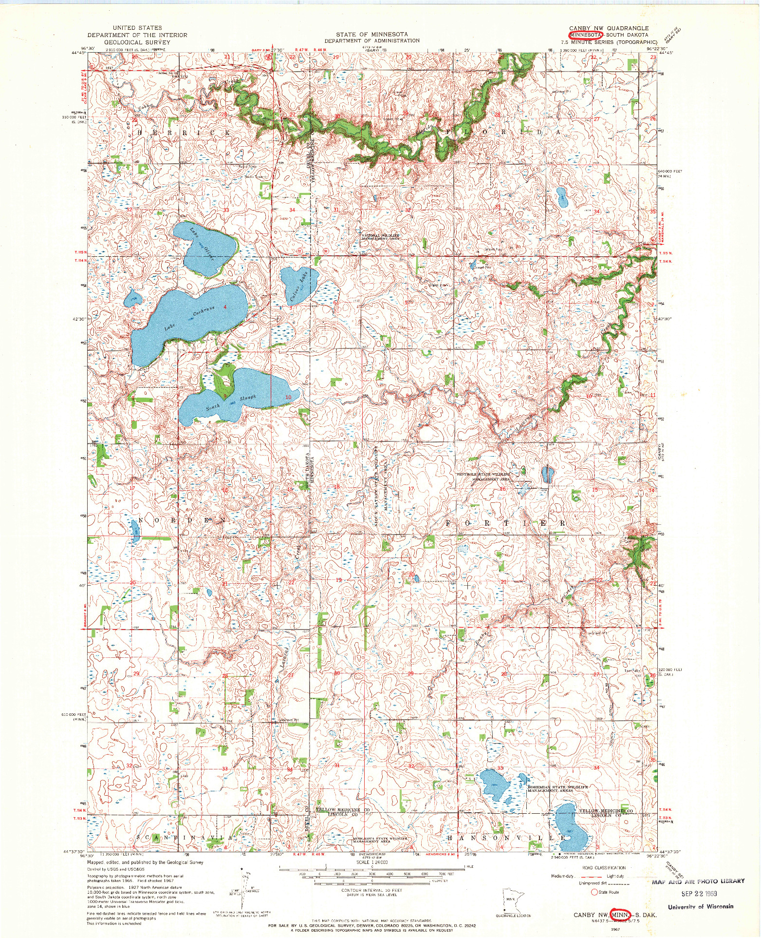 USGS 1:24000-SCALE QUADRANGLE FOR CANBY NW, MN 1967
