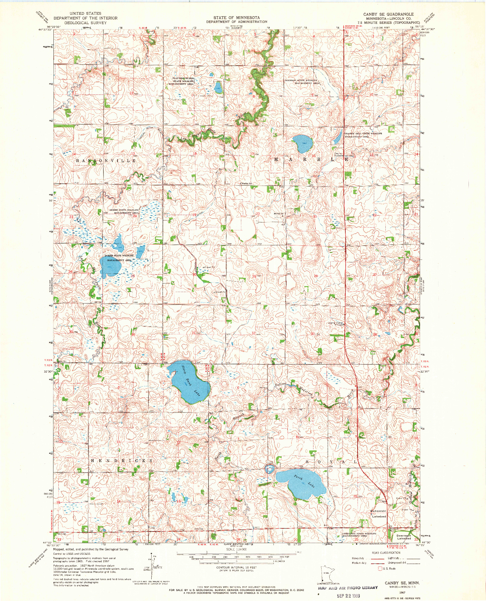 USGS 1:24000-SCALE QUADRANGLE FOR CANBY SE, MN 1967